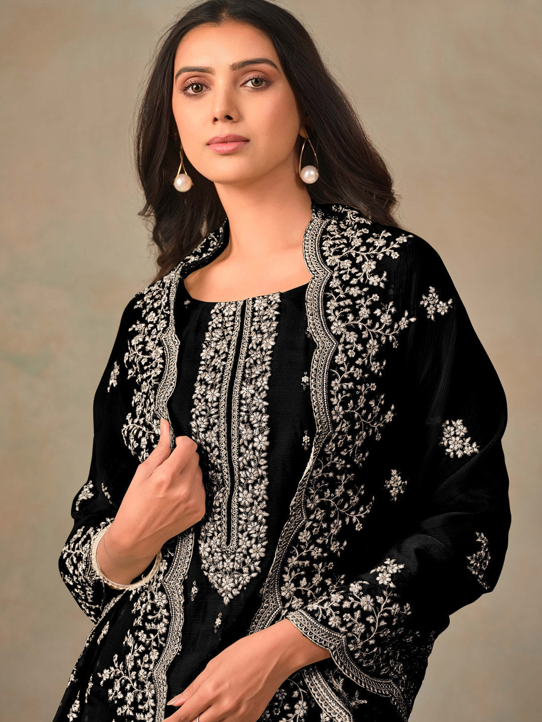 Elegant Black Designer Heavy Semi-Stitched Pant Suit with Exquisite Embroidery - Perfect for Weddings, Parties & Formal Events