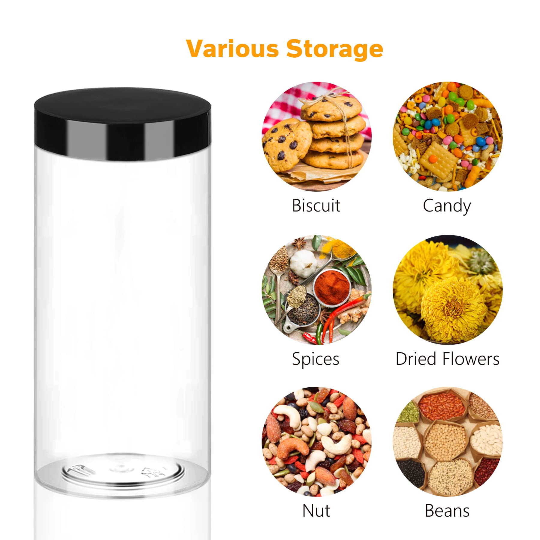 16oz Clear Plastic Jars with Black Lids - 16 Pack Small Empty Round PET Containers for Slime, Cosmetics, Food Storage | Airtight Kitchen Jars for Spices, Dry Food, Butter, Cream & DIY Crafts | Perfect for Home Organization & Gift Packaging