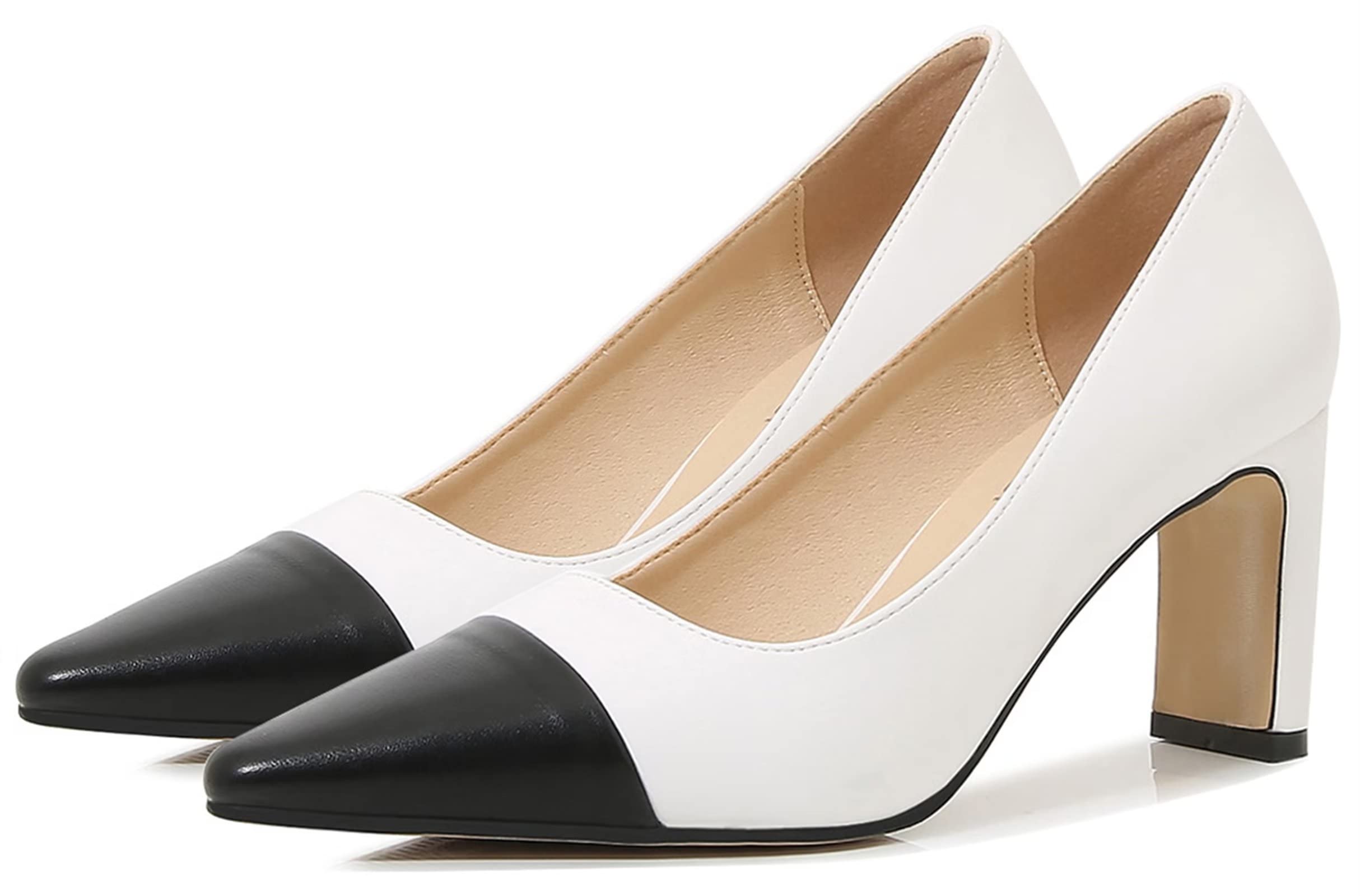 Stylish Women's Pointed Toe Pumps - Chunky Heel Dress Shoes with Stitching Detail for Party, Wedding & Office Wear | Comfortable High Heels for Women