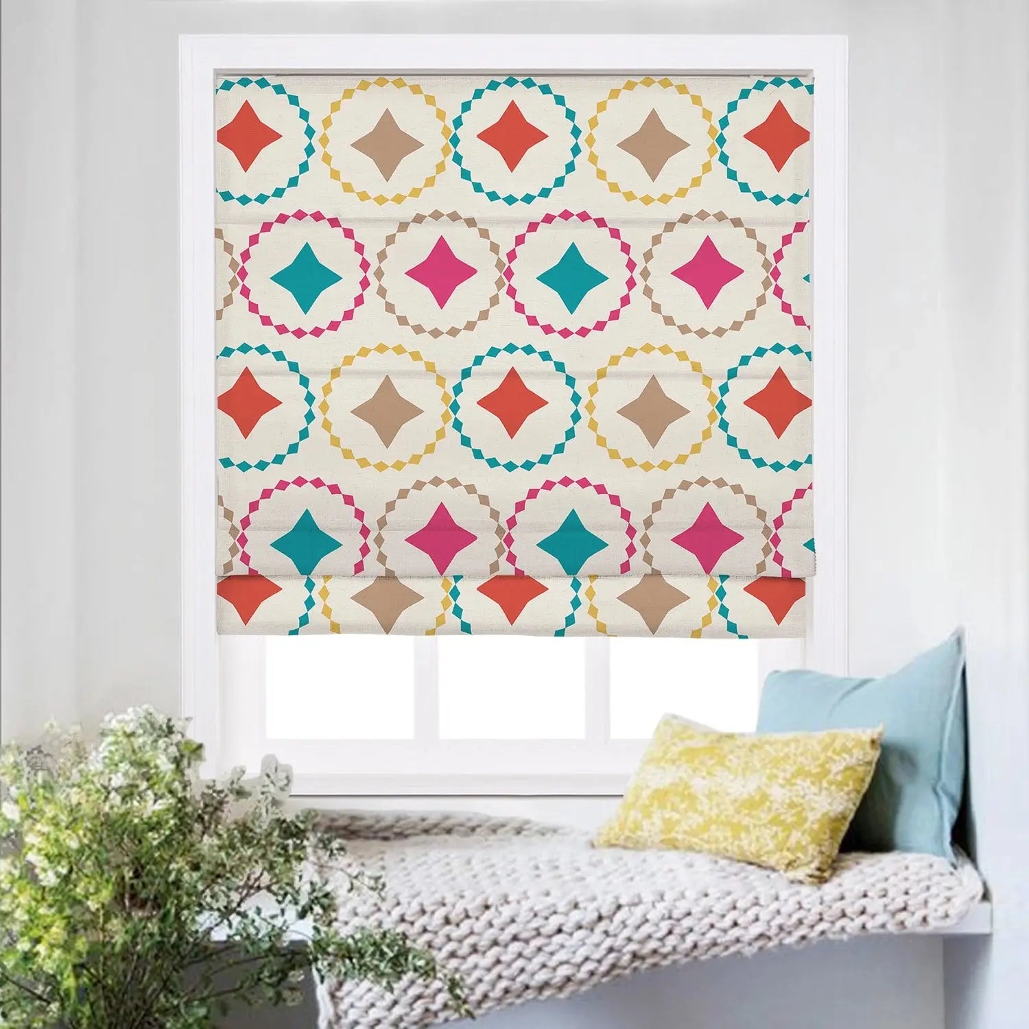 Roman Shade Cordless Linen Printed Window Treatment - Blackout Custom Window Coverings for Bedroom, Living Room & Nursery (Elegant Home Decor)
