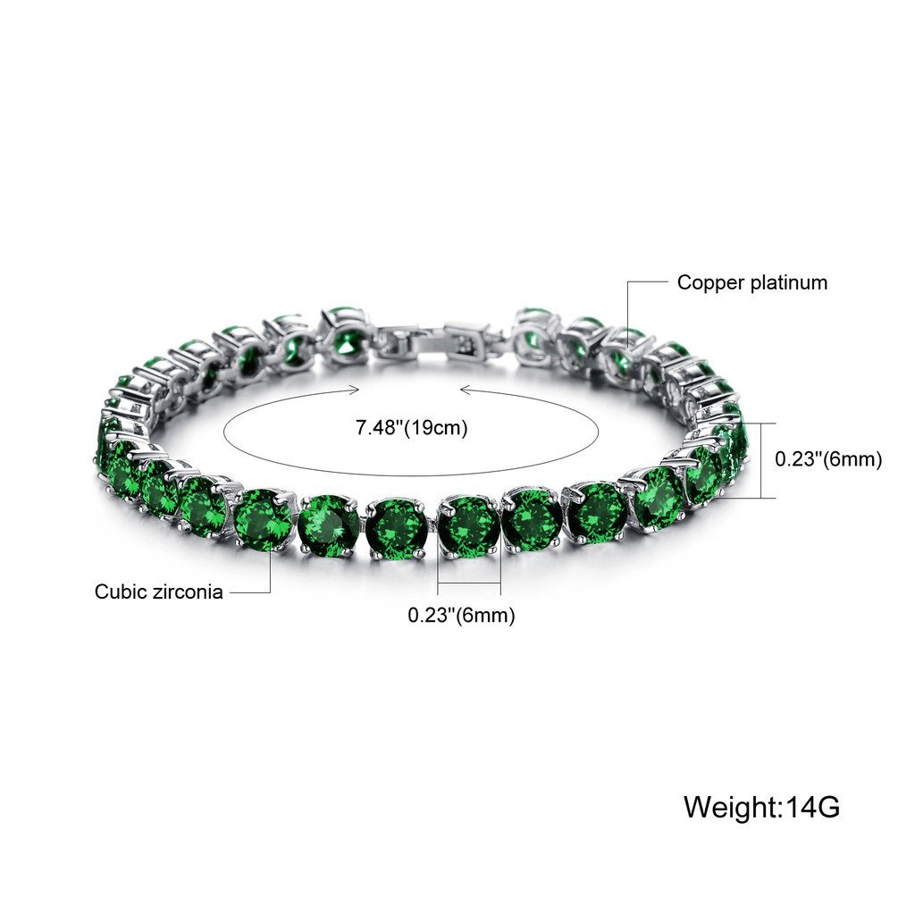 18K Gold Plated Zirconia Bracelet for Women - Green, Multicolor & Clear Cubic Zirconia Tennis Bracelet, 7.28