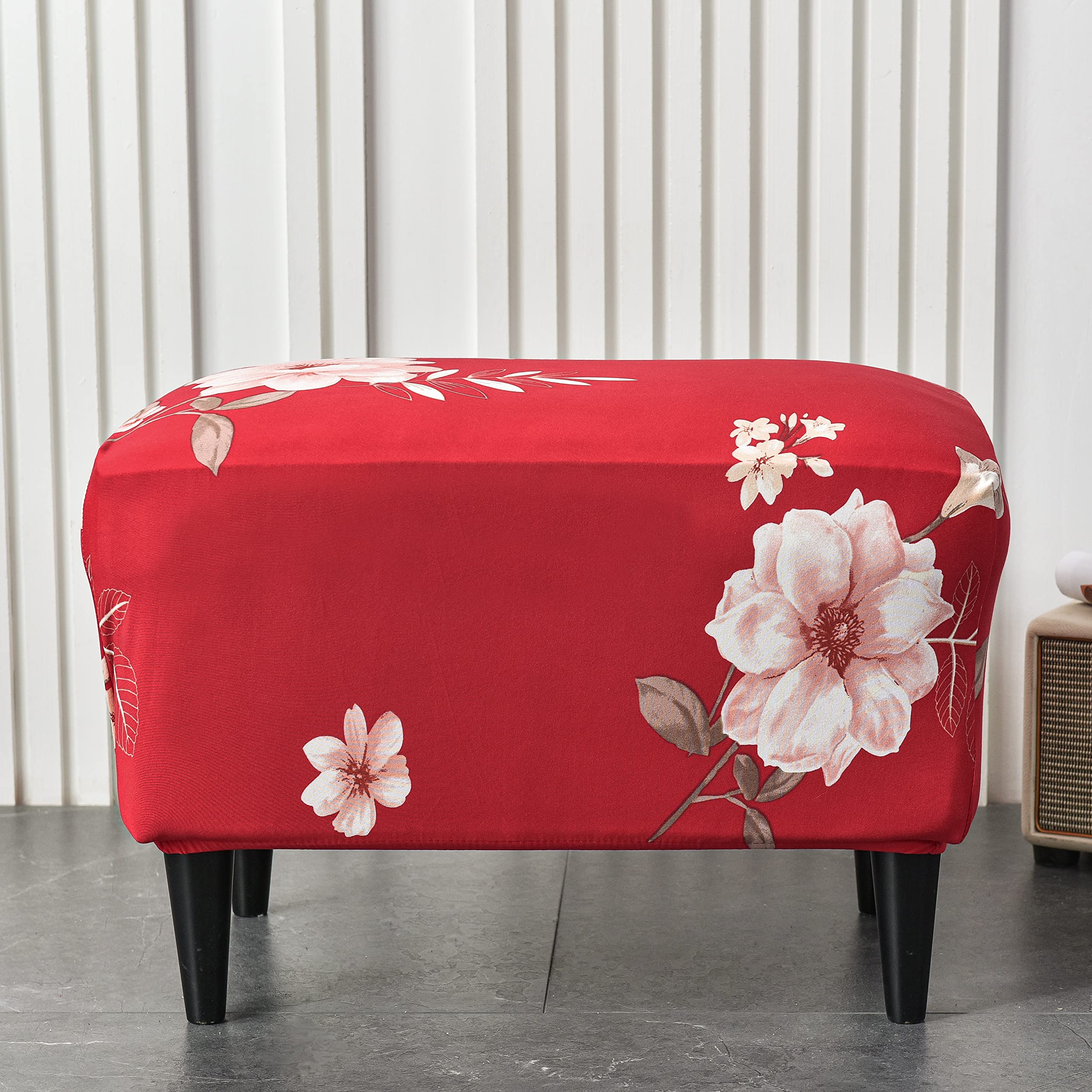 CRFATOP X-Large Printed Ottoman Chair Slipcover - Stretchable Rectangle Storage Stool Cover with Elastic Bottom for Footrest, Sofa & Furniture Protection (35