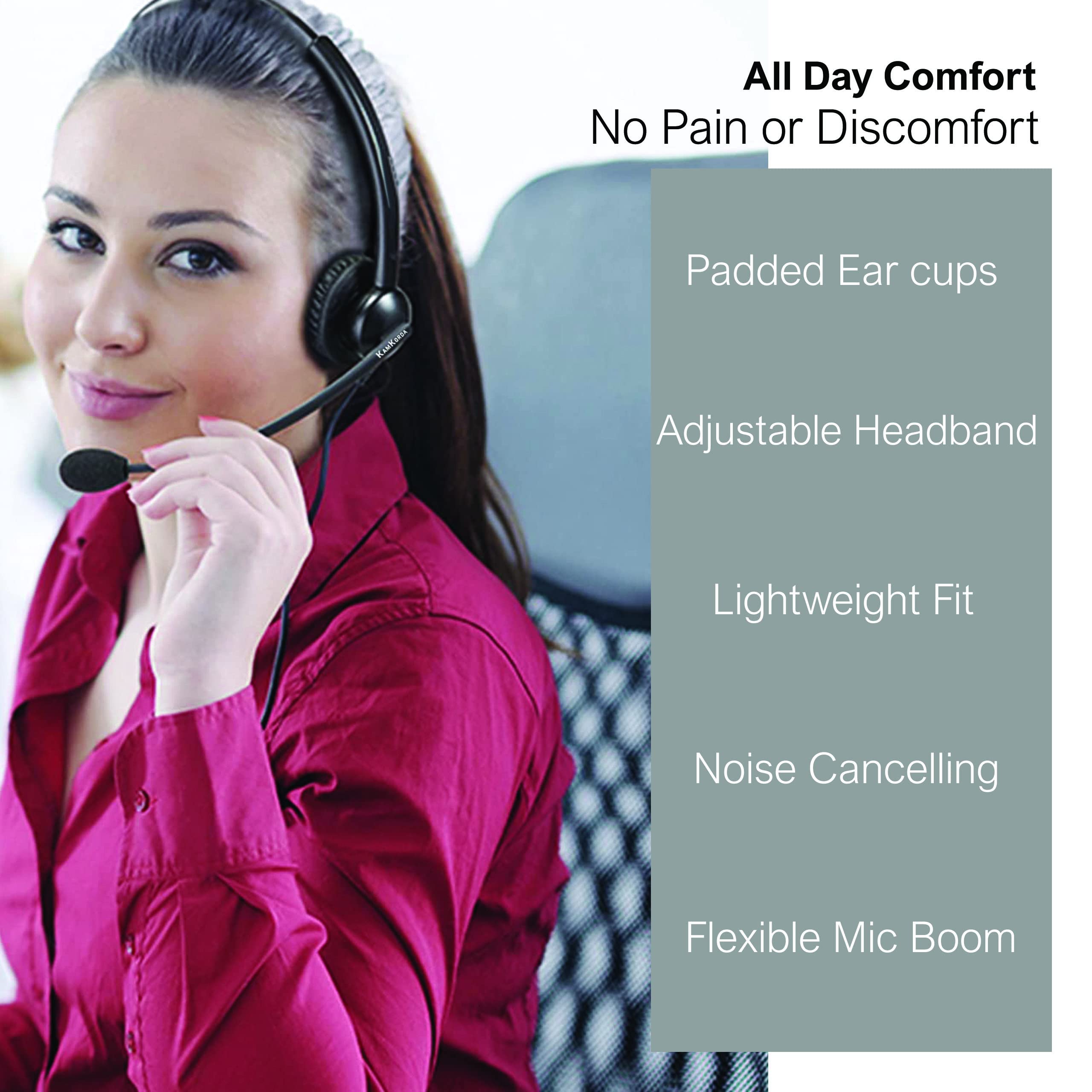 KamKorda USB Computer Headset with Noise Cancelling Microphone - Professional Office Headset for Teams Meetings, Remote Work, Call Centers & Home Office | Perfect for Video Conferencing, Online Classes & Customer Support