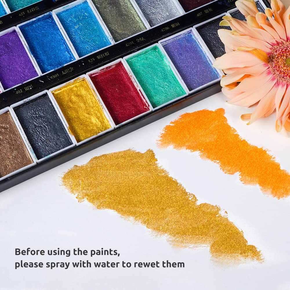 Paul Rubens 36 GUCAI Pearlescent Watercolor Paint Set & 24 Colors Watercolor Set - Professional Artist Grade for Painting, Sketching, and DIY Art Projects