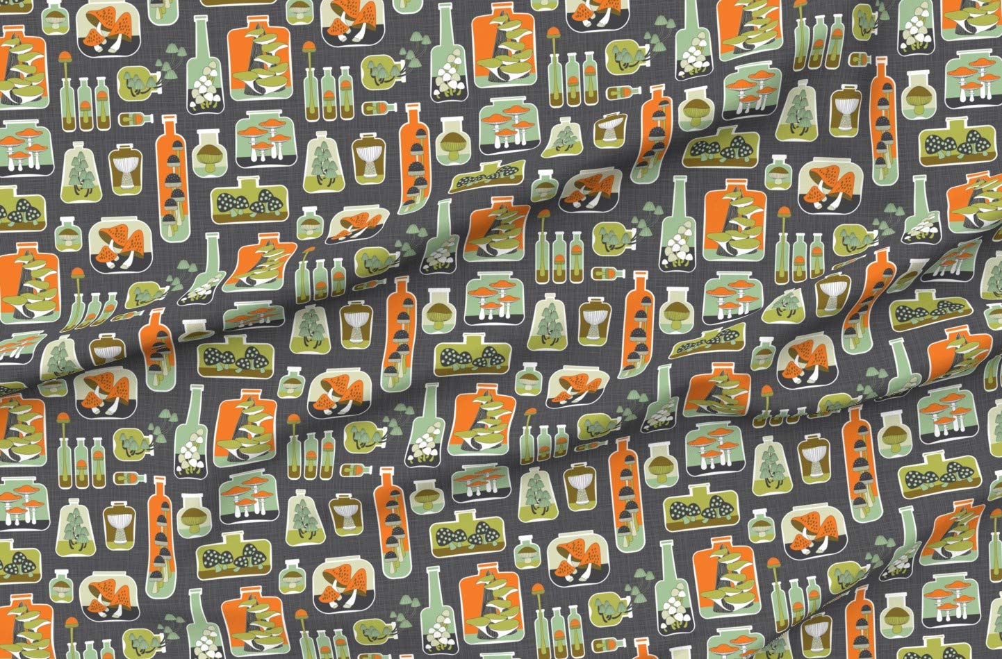 Terrarium Mushroom Printed Cotton Fabric by The Yard - Premium Petal Signature Cotton for Sewing, Quilting, Apparel & Home Decor - DIY Crafts, Wall Hangings & Upholstery Projects
