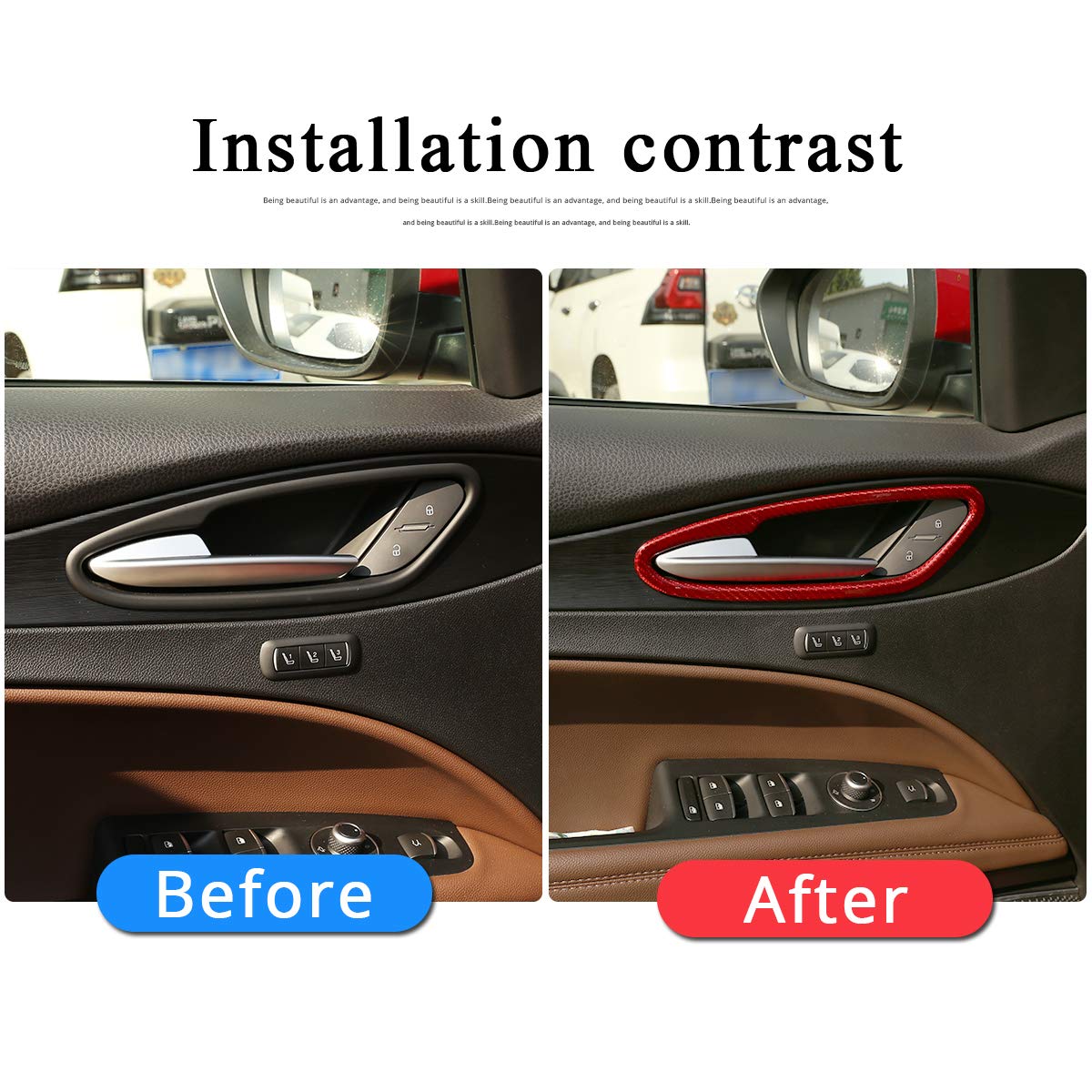 Genuine Carbon Fiber Car Interior Door Handle Cover Trim for Alfa Romeo Stelvio 2017-2020 - Red Auto Accessories | Premium Upgrade for Luxury Car Interior & Enhanced Driving Experience