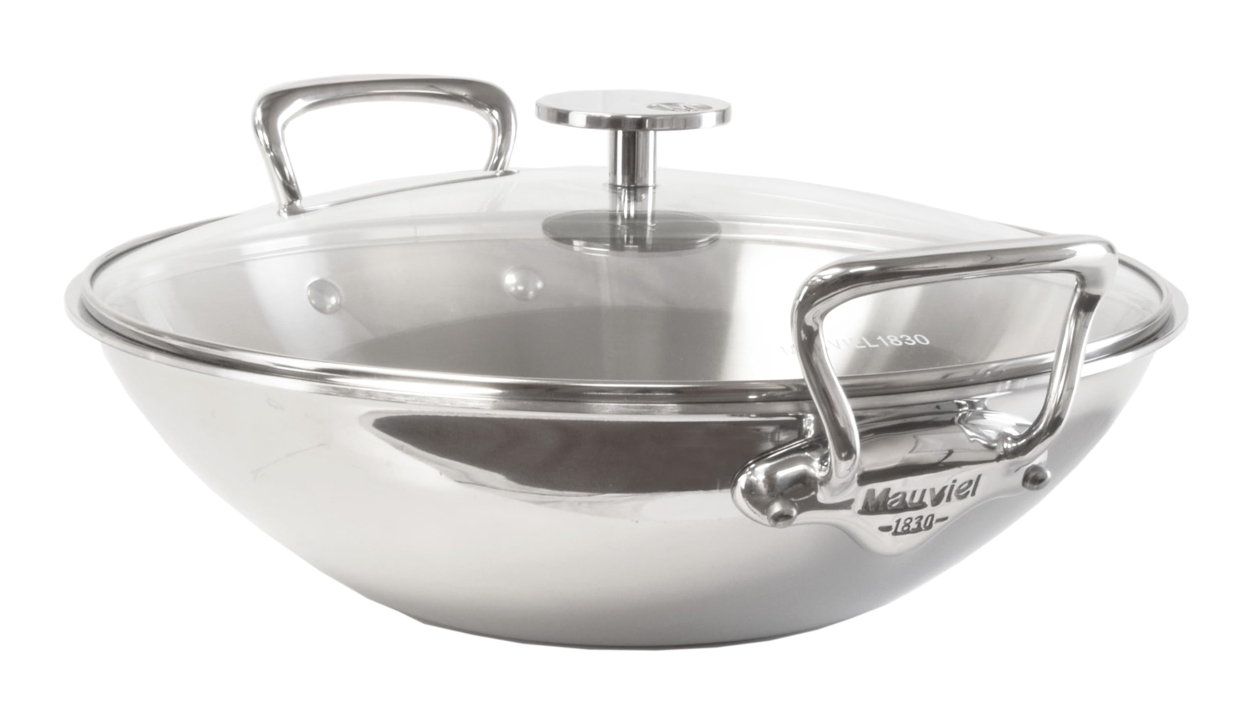 Premium Mauviel M'Cook 5-Ply Stainless Steel Wok Pan with Lid - 12.6
