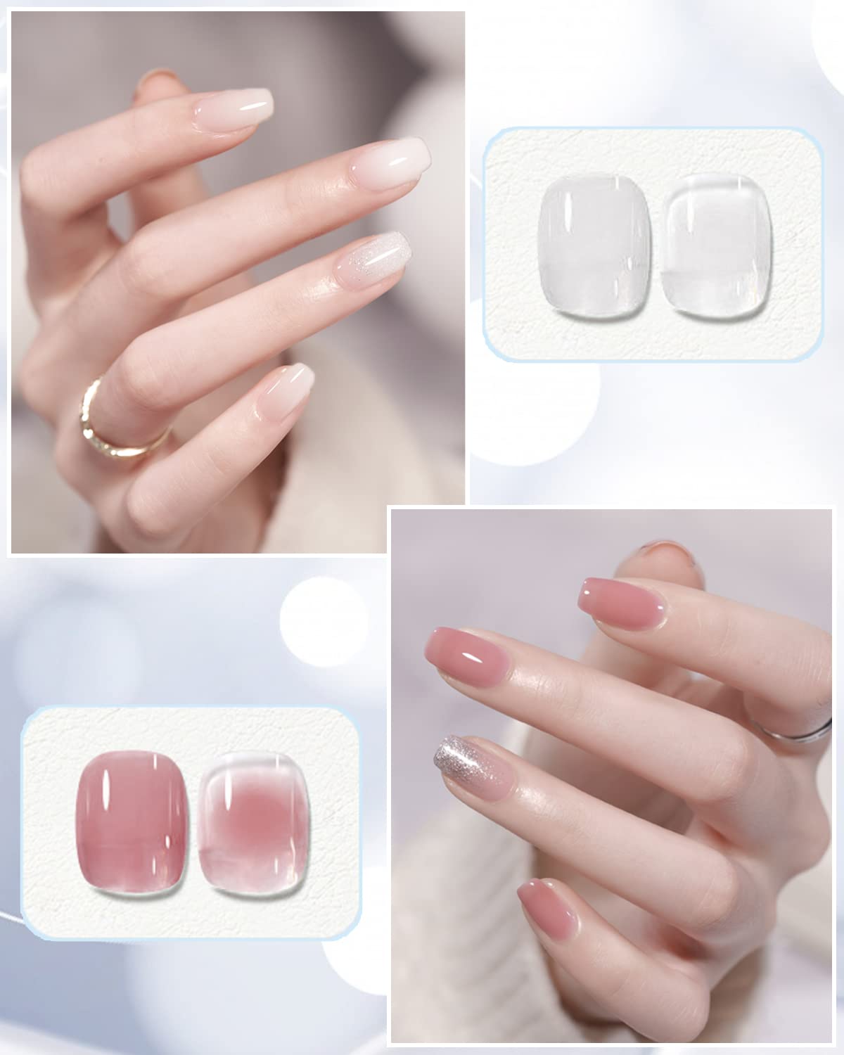 Biutee 6 Colors Transparent Jelly Gel Nail Polish Set - Sheer Nude Translucent Soak Off UV LED Gel Polish for Nail Art, Salon & Home DIY - Perfect for French Manicure, Ombre Designs & Everyday Wear