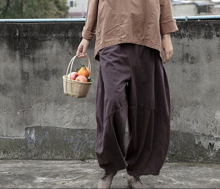 Stylish Spring Cotton Linen Wide Leg Pants - Casual Lantern Nine Point Trousers for Women | Boho Chic Office Wear & Weekend Outfits