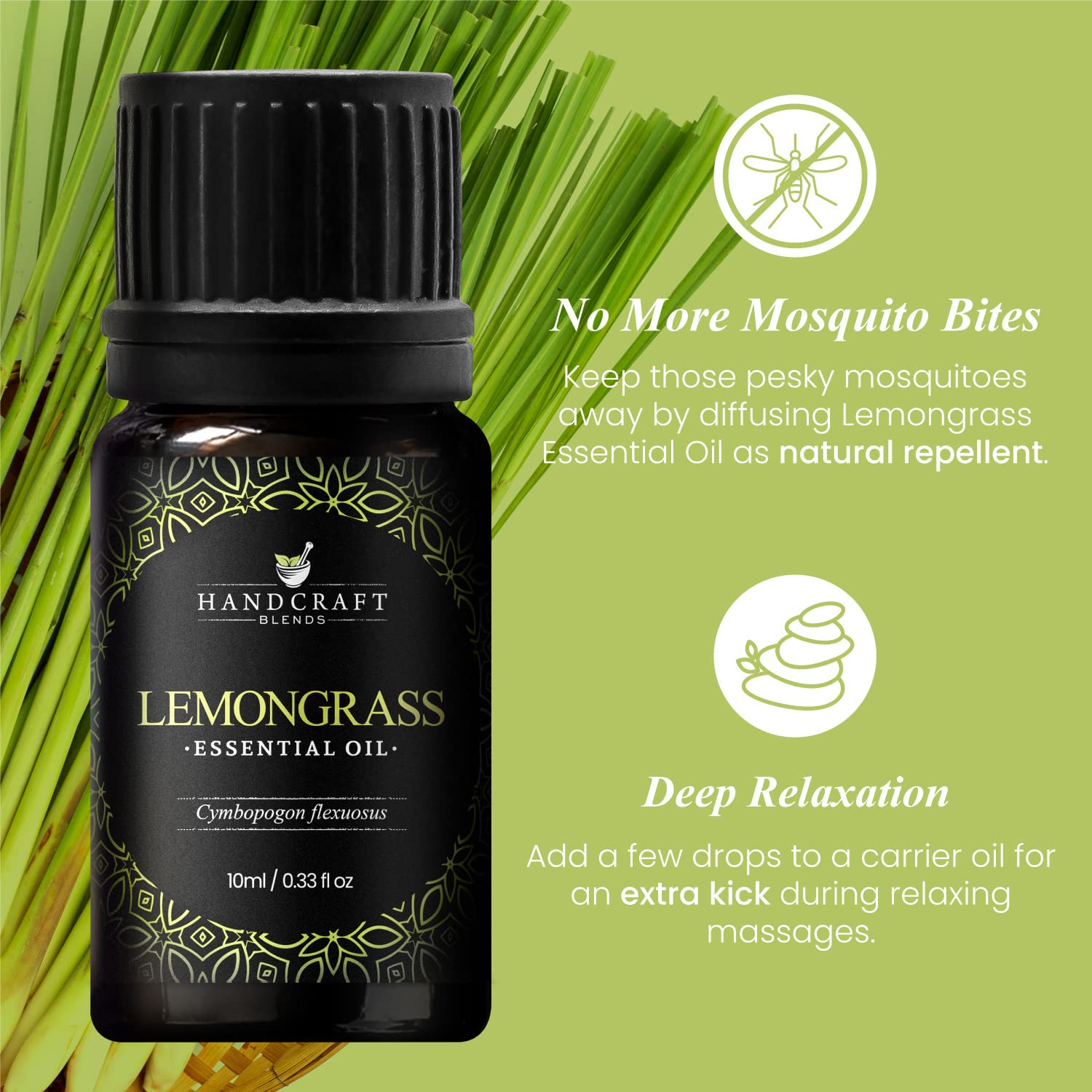 **Organic Lemongrass Essential Oil - 100% Pure & Natural - 0.33 Fl Oz - Premium Grade for Diffusers, Aromatherapy & Massage - Relaxation, Stress Relief & Mood Boosting**