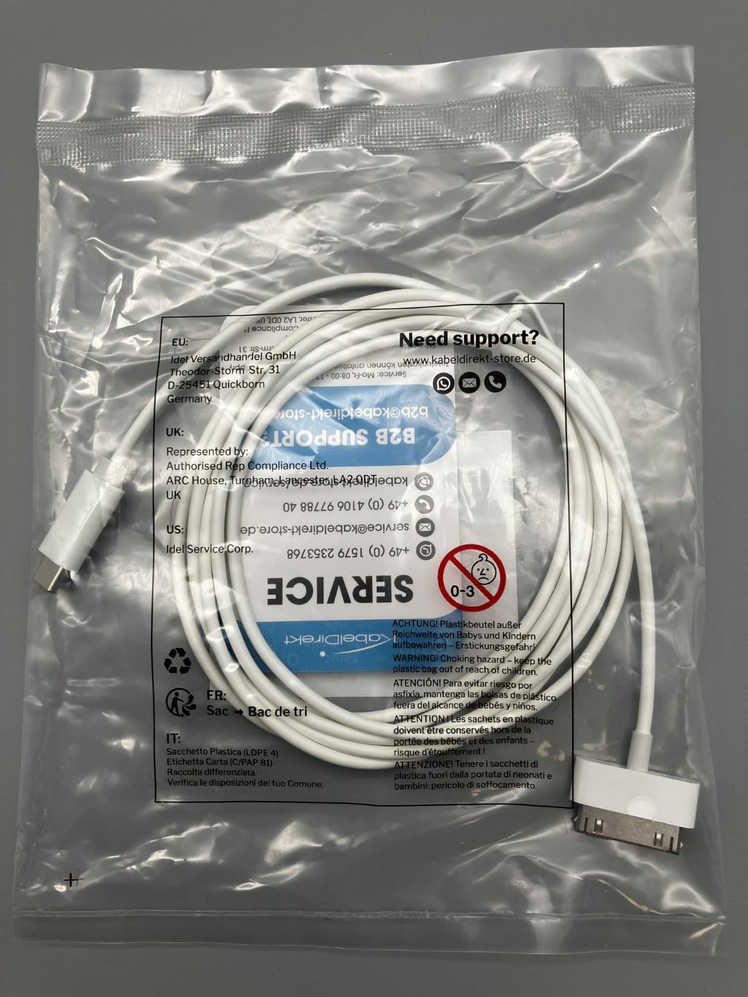 30-Pin to USB C Adapter Cable 6ft - Compatible with iPhone 4S/4/3GS/3G, iPad 3/2/1, iPod - Fast Charging & Data Sync - White - Perfect for Home, Office & Travel Charging Needs - CableDirect