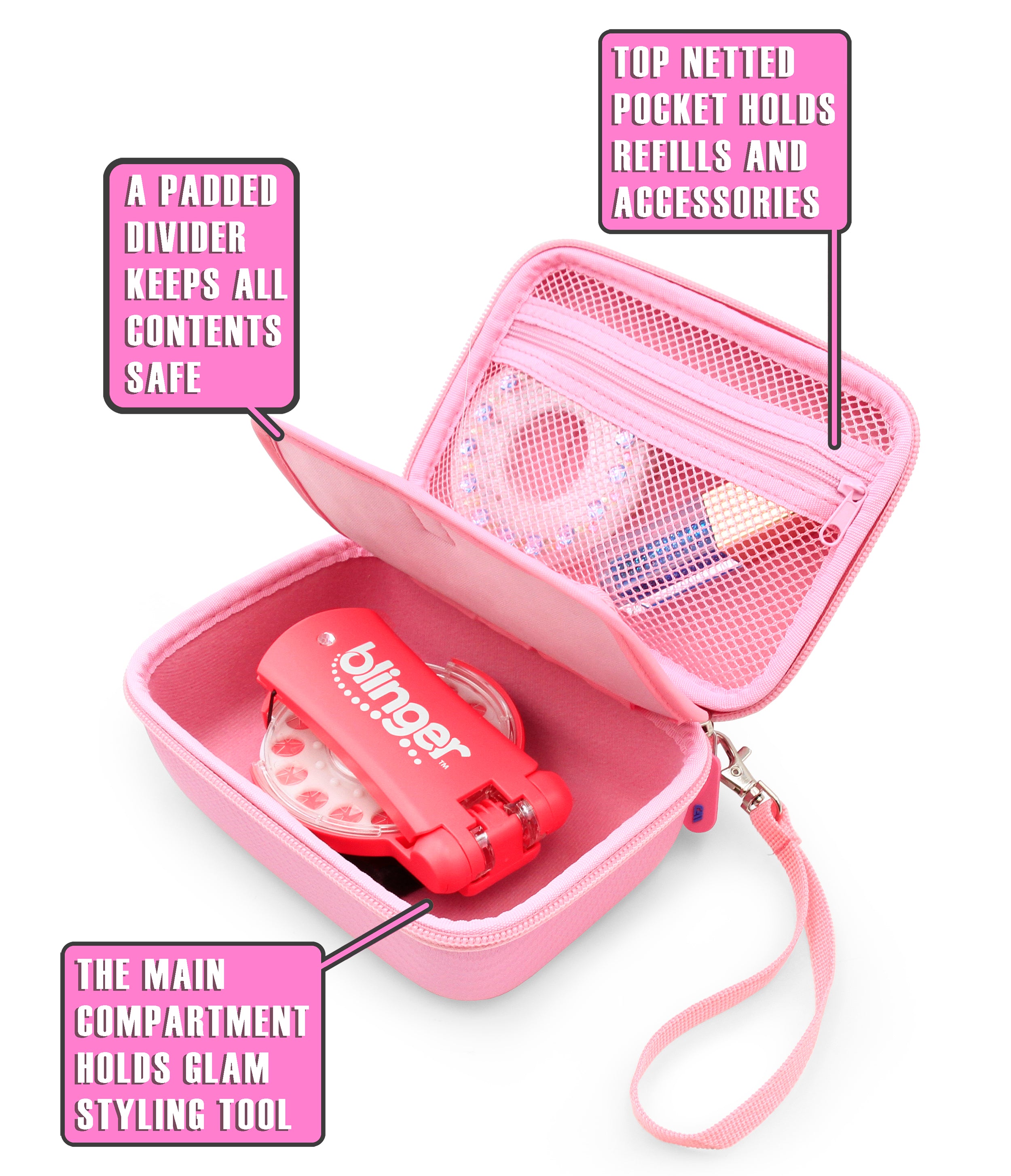 CASEMATIX Travel Case with Wrist Strap for Blinger Deluxe Set - Storage Organizer for Hair Jewels, Nail Gems & Children's Accessories - Perfect for Travel, Parties & DIY Beauty Projects