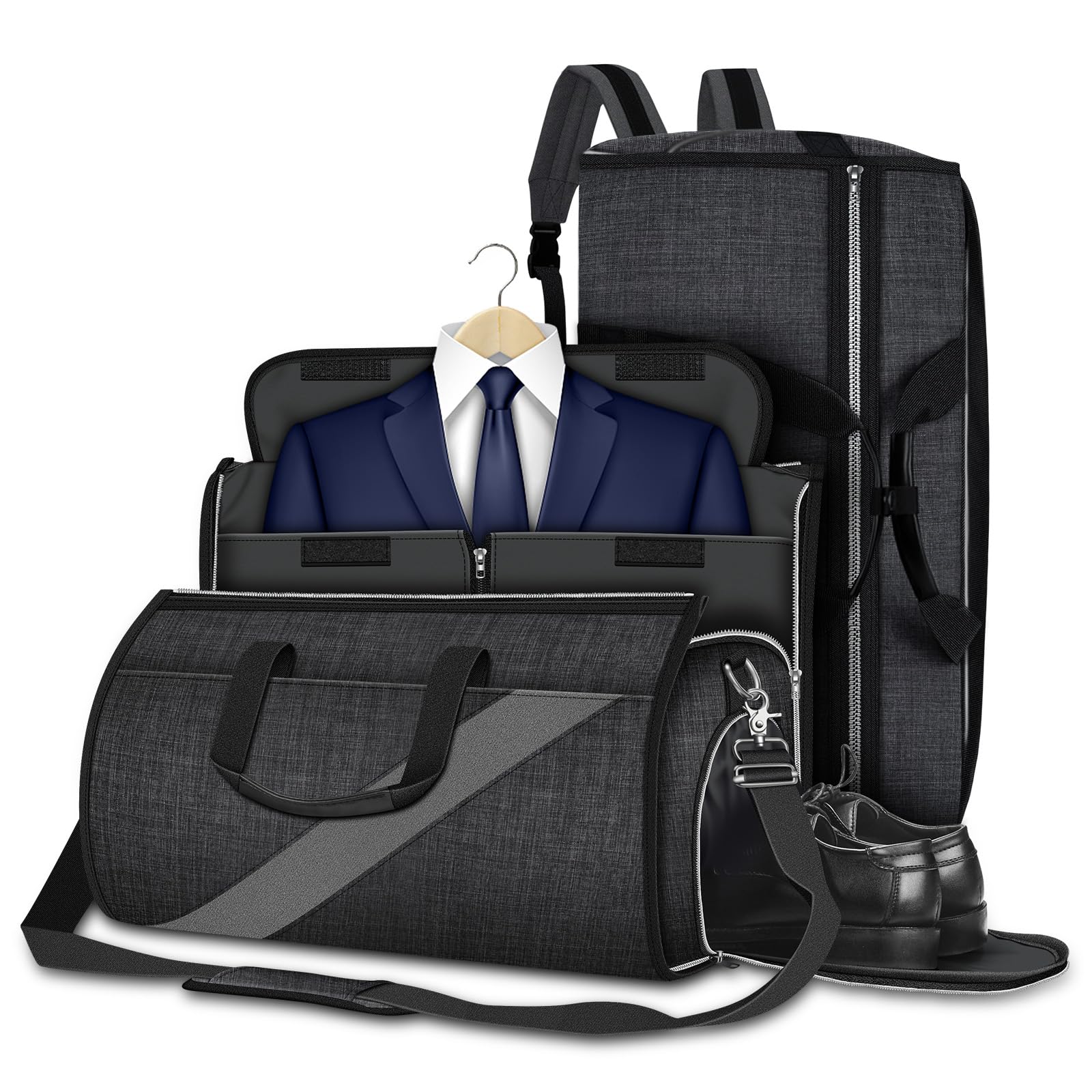 Large Garment Bag & Travel Duffel Bag with Shoe Pouch - Waterproof Suitcase for Business Trips, Weekend Getaways & Air Travel - Carry-On Luggage for Men & Women (Perfect for Business Meetings, Gym Sessions & Vacation Packing)