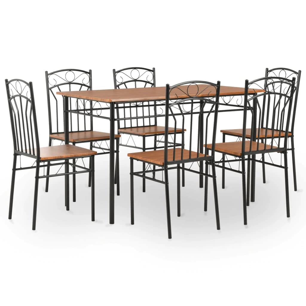 vidaXL 5/7 Piece Outdoor Dining Set - Brown MDF & Steel Patio Furniture for Garden, Backyard, and Poolside Dining
