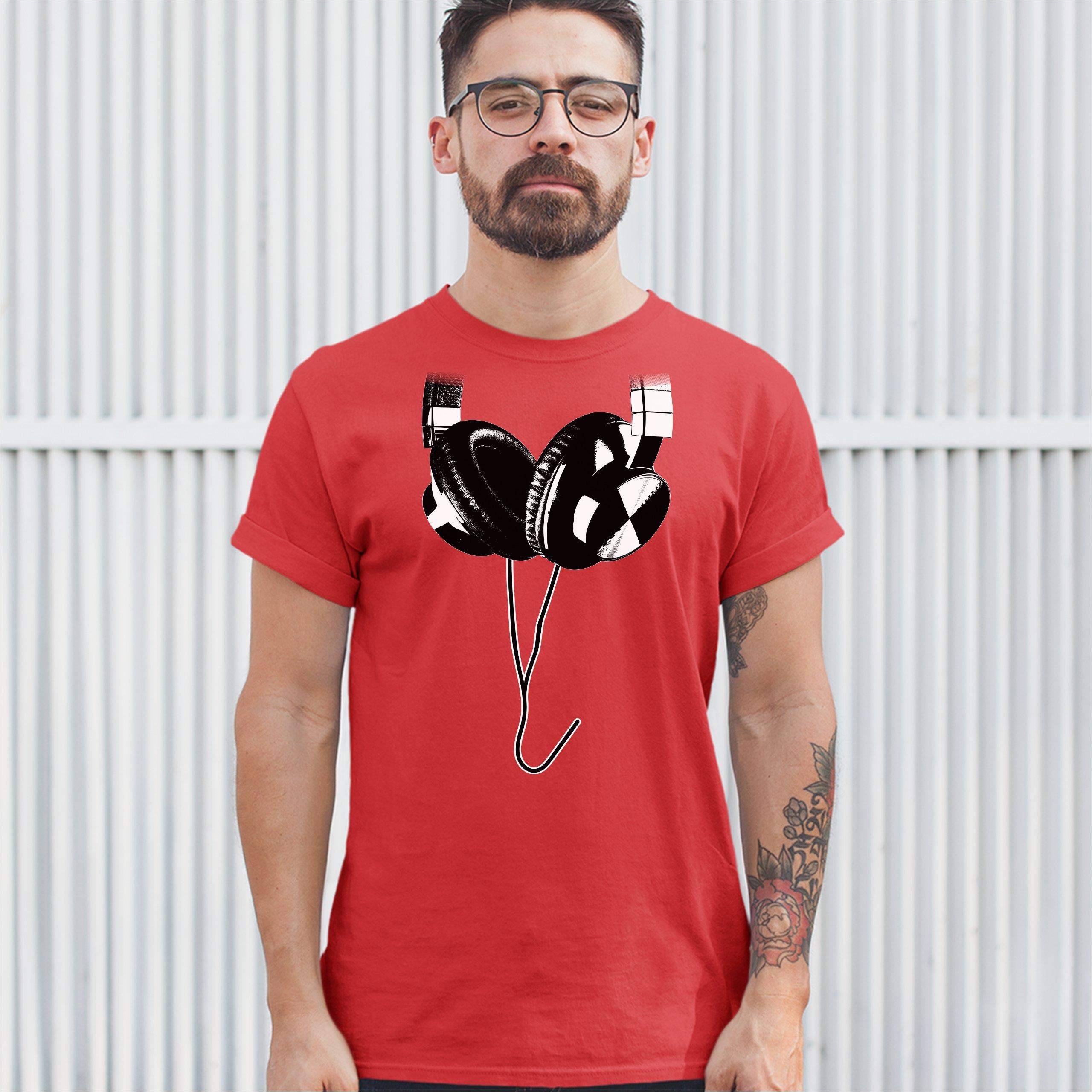 DJ Music T-Shirt with Huge Hanging Headphones Design - Trendy Graphic Tee for Music Lovers, DJs & Festival Goers - Perfect for Concerts, Raves & Casual Wear