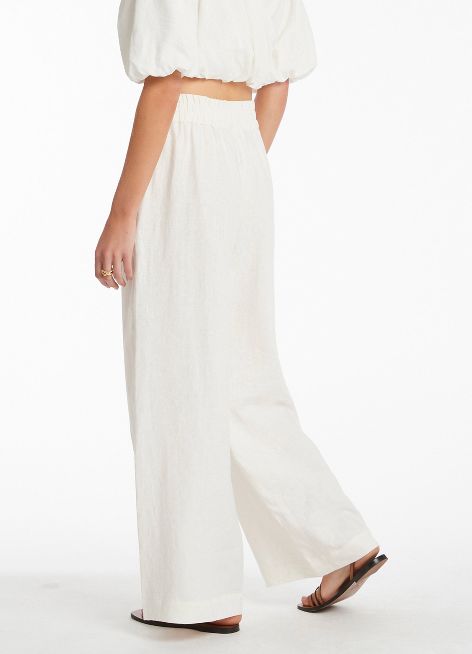 JetSet Women's Wide Leg Pants - Soft Cream Linen Blend High Waisted Trousers for Work, Office & Casual Wear | Comfortable & Stylish Summer Pants