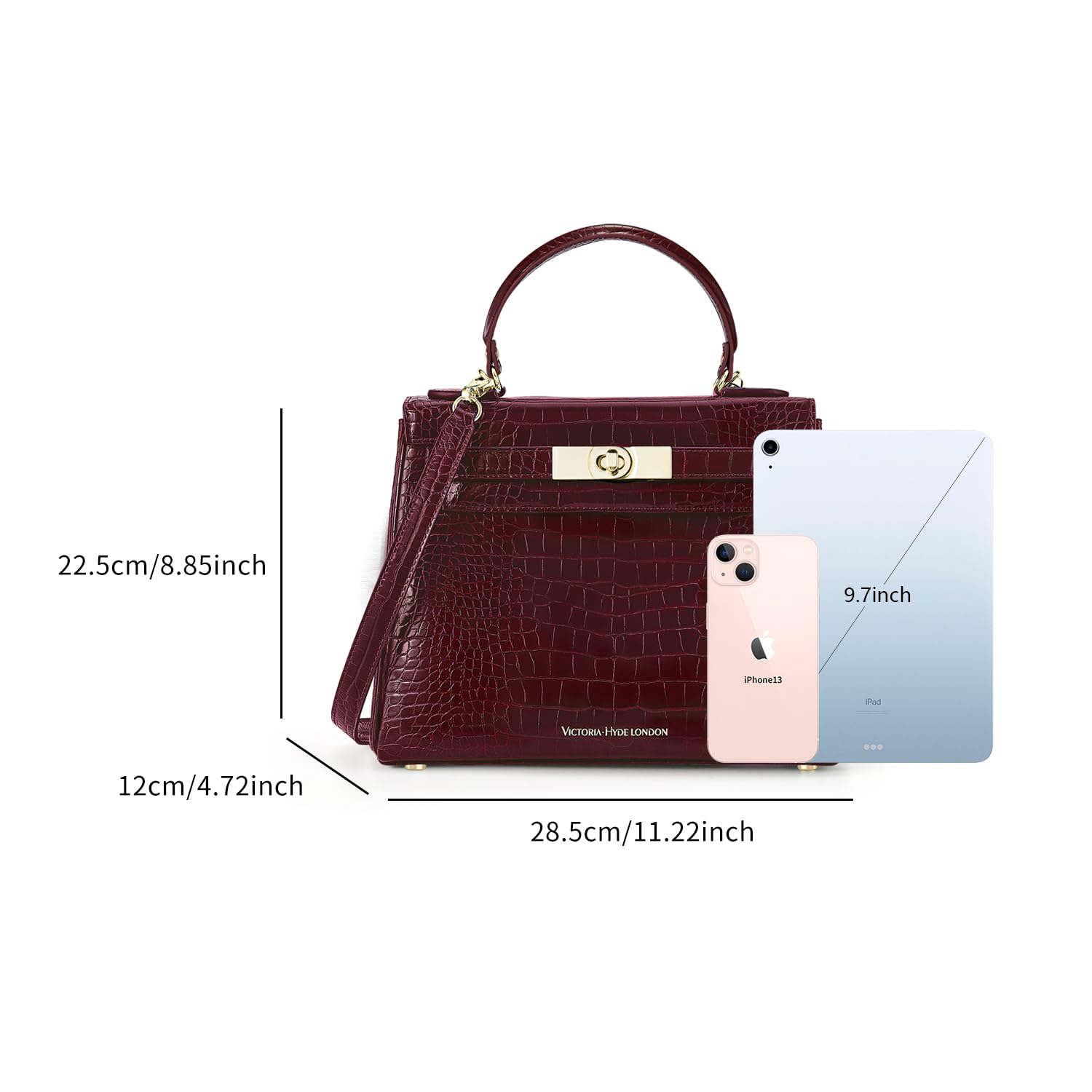 VICTORIA HYDE Women's Leather Satchel Handbag - Top Handle Purse for Work & Travel - Elegant Red Crossbody Bag for Office, Commute & Daily Use