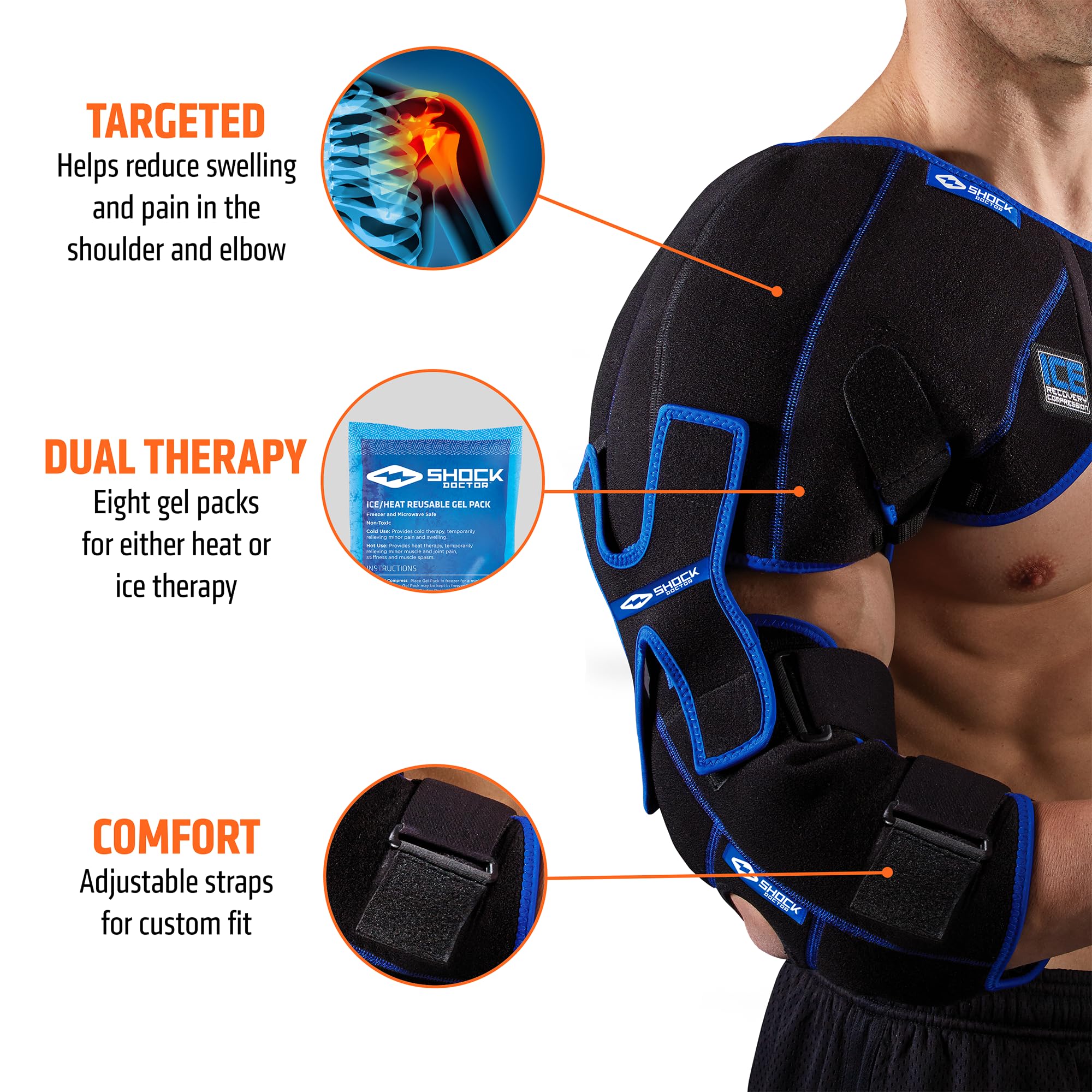 Shock Doctor Ice Recovery Shoulder Elbow Compression Wrap - Cold Therapy Support for Pain Relief & Injury Recovery - Ideal for Athletes, Gym & Post-Surgery Use
