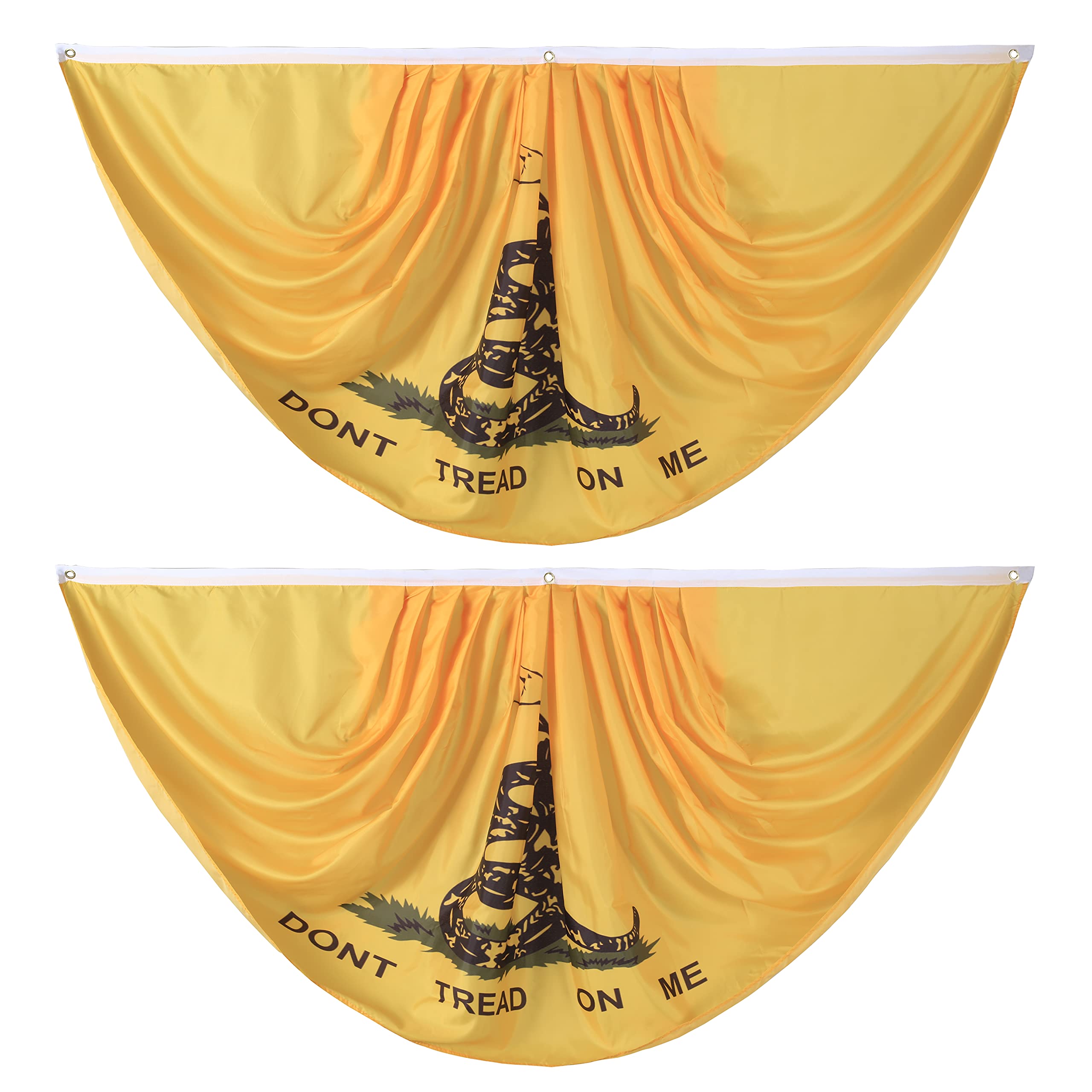 Gadsden Snake Pleated Fan Flag Bunting 3x6 Ft - Don't Tread On Me Patriotic Half Fan Flag Banner (2 Pack) - Perfect for Tea Party Decorations, Parades, Political Rallies & Patriotic Celebrations