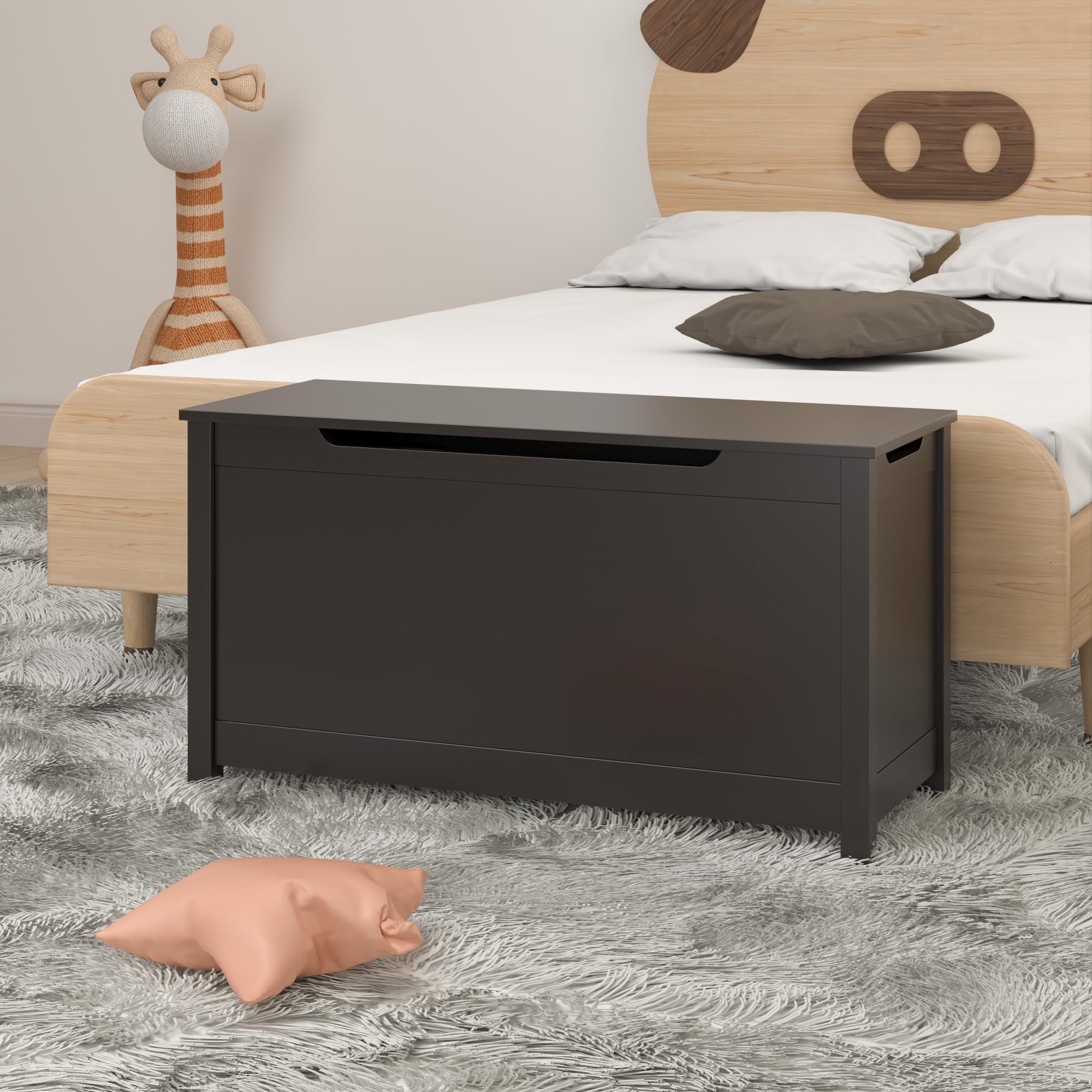 **Large Wooden Toy Chest for Kids Ages 3+ | 31.5 Inch Toy Storage Box with Safety Hinged Lid | Dark Brown Kids Toy Organizer for Playroom, Bedroom & Living Room | Perfect for Organizing Toys, Books & Games**