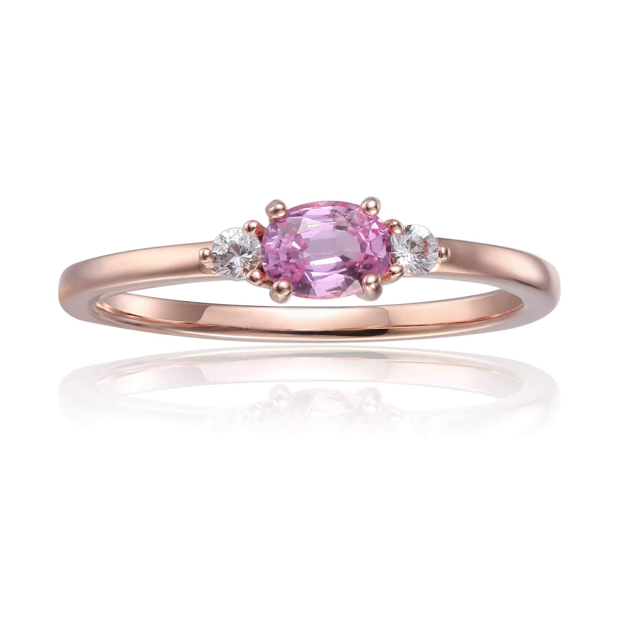 Exquisite Pink Sapphire Oval Three Stone Ring - Elegant Jewelry for Women, Perfect for Engagement, Wedding & Special Occasions