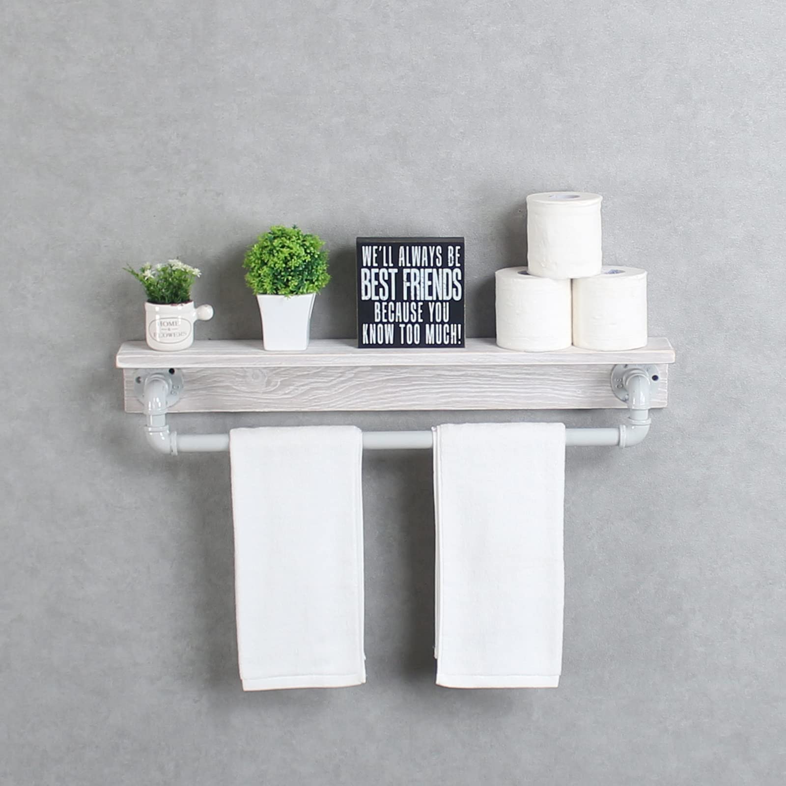 MBQQ Industrial Pipe Shelf - Rustic Wall Shelf with Towel Bar, 30