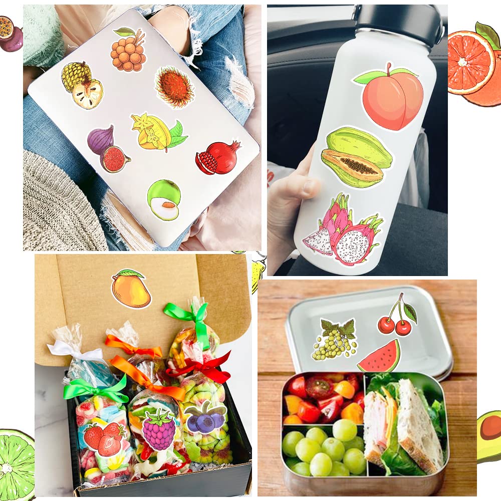 QTL Waterproof Fruit & Vegetable Stickers for Kids - 50Pcs Cute DIY Scrapbooking Decals for Water Bottles, Laptops, Notebooks & School Supplies - Fun Stickers for Arts & Crafts, Journals & Home Decor