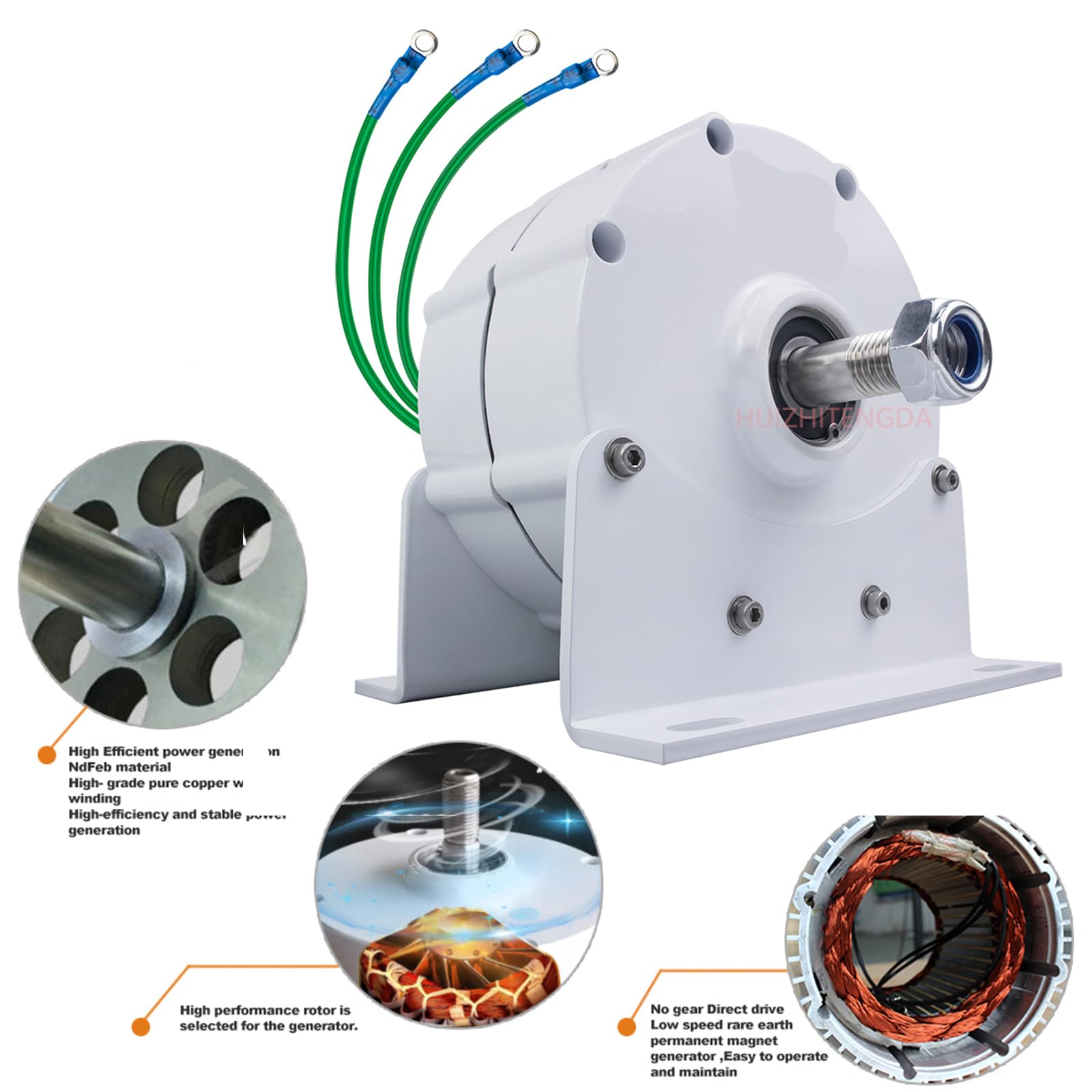 2000W 400RPM Gearless Permanent Magnet Generator 3 Phase 12V 24V 48V 220V AC Alternator for Wind Turbine, Water Turbine, and DIY Renewable Energy Projects (with Base) - Perfect for Off-Grid Power, Home Use, and Small-Scale Energy Generation