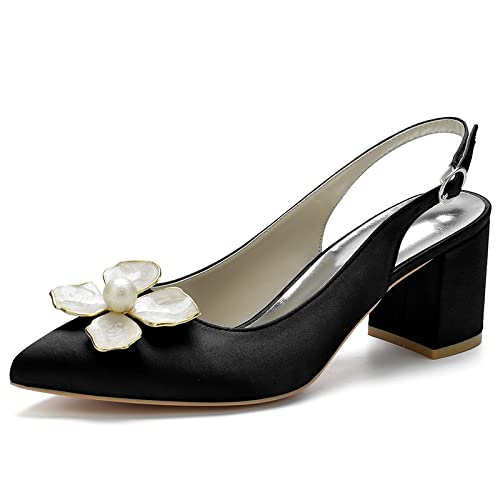 Elegant Women's Pointed Toe Chunky Heel Slingback Wedding Shoes - Ivory Bridal Heels for Bride, Bridesmaid, Office & Evening Events - Perfect for Weddings, Parties and Formal Occasions