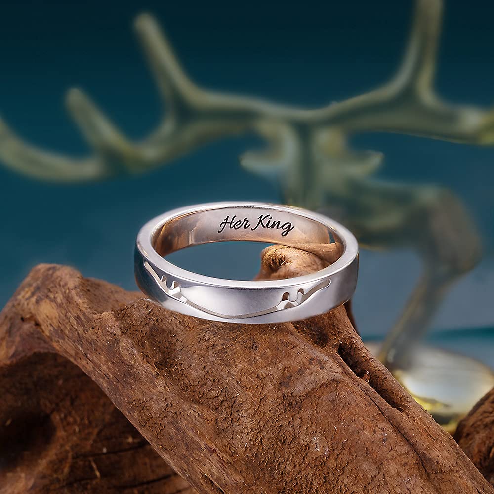 Custom His & Her Antler Couple Rings 925 Silver - Wedding Bands for Couples, Anniversary Gifts