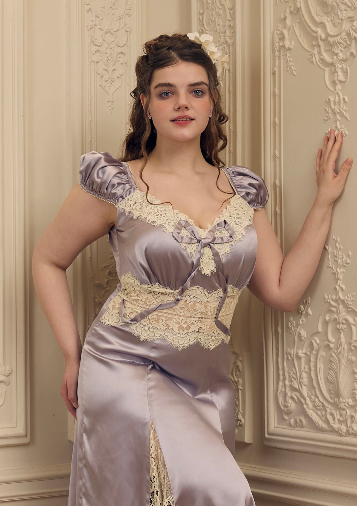 Elegant Curve & Plus Size Rosace Lavande Dress for Women - Floral Print A-Line Dress for Weddings, Parties & Special Occasions