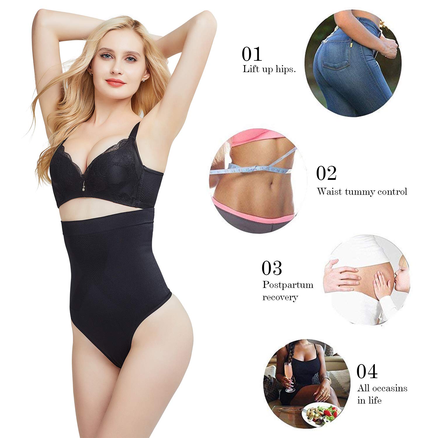 DREAM SLIM Women's High Waist Tummy Control Shapewear - Seamless Body Shaper Panties & Thong for Slimming & Postpartum Recovery | Perfect for Daily Wear, Workout & Special Occasions