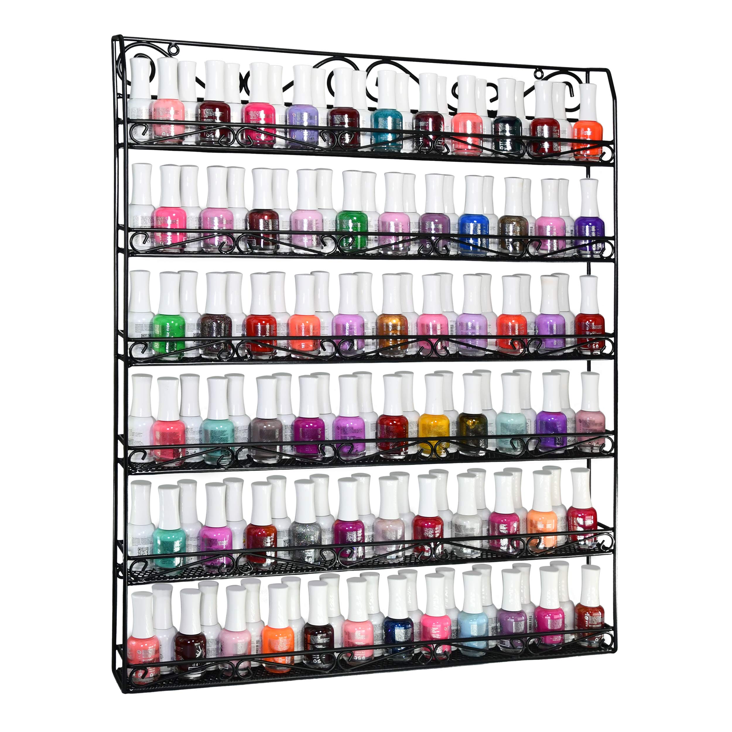 6 Tier Nail Polish and Essential Oil Organizer Wall Mount - Holds 60 Jars or 120 Bottles - Space Saving Shelf Storage for Salon, Bathroom, Bedroom - AMT Supply LLC (60B, Black)