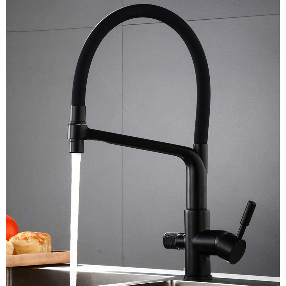 3-in-1 Brass Water Filter Faucet with 360° Rotation - Hot & Cold Pure Drinking Water - Black (JWNNFC) - Perfect for Kitchen Sink, RV, and Outdoor Use