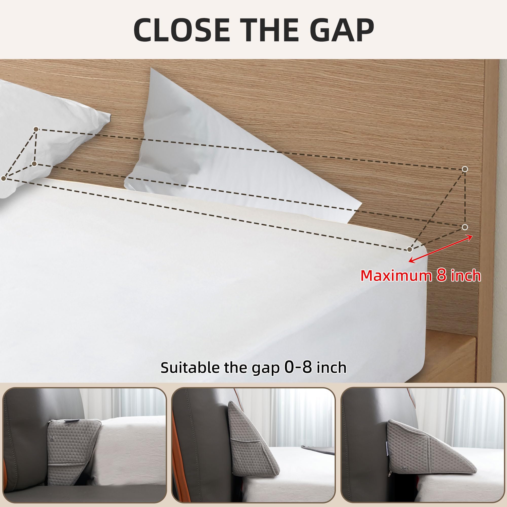 **Queen Size Bed Wedge Pillow - Headboard Gap Filler (0-8