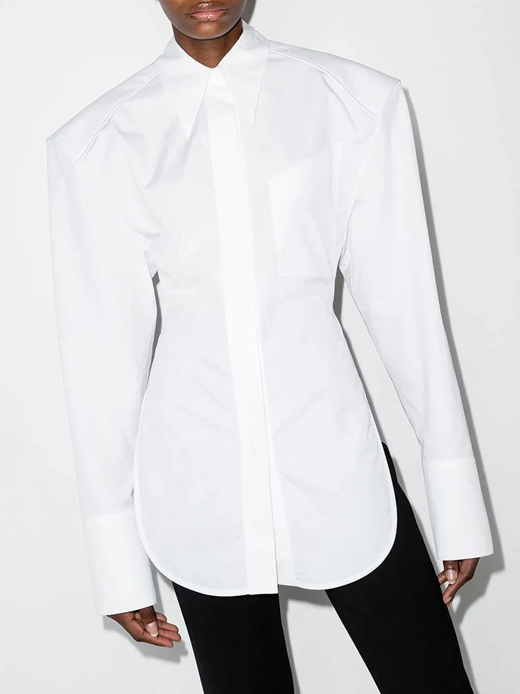 Sexy Backless White Blouse for Women - Lapel Long Sleeve Bandage Top | Minimalist High Street Fashion | Perfect for Night Out, Date Night & Party Wear