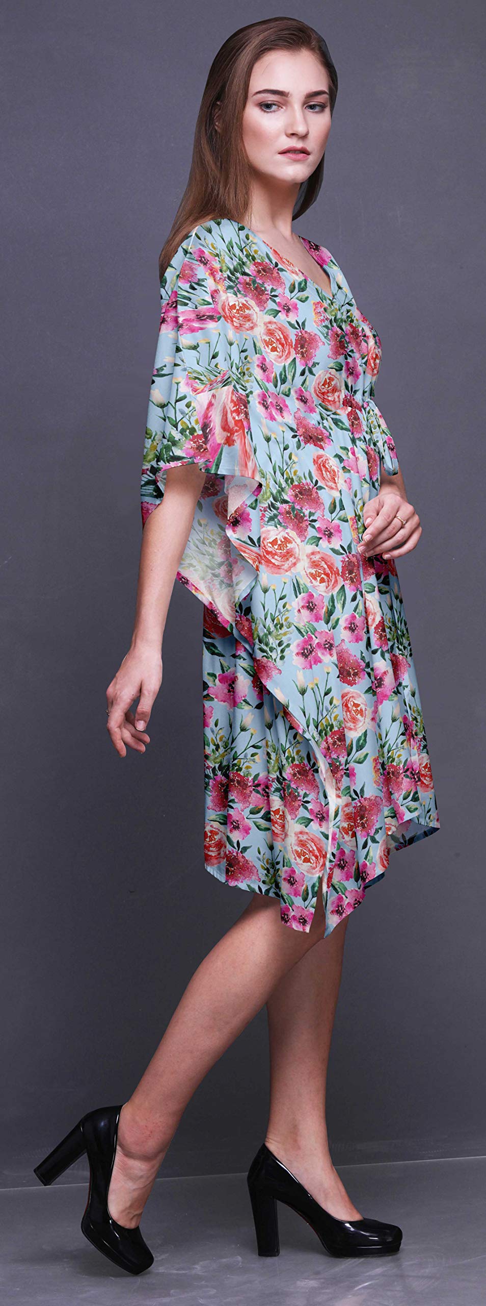 Bimba Women's Short Caftan Midi Dress - Beach Cover Up, Swimwear Wrap, Boho Summer Dress for Pool, Vacation & Resort Wear