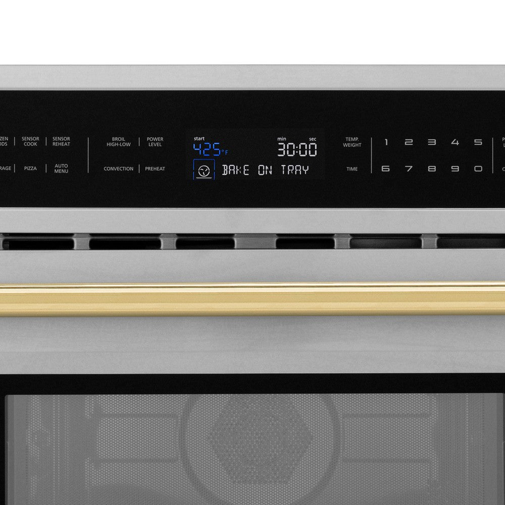 ZLINE Autograph Edition 30 Inch Built-In Convection Microwave Oven - 1.6 cu ft Stainless Steel with Polished Gold Accents (MWOZ 30 G) - Perfect for Modern Kitchens, Small Spaces & Gourmet Cooking