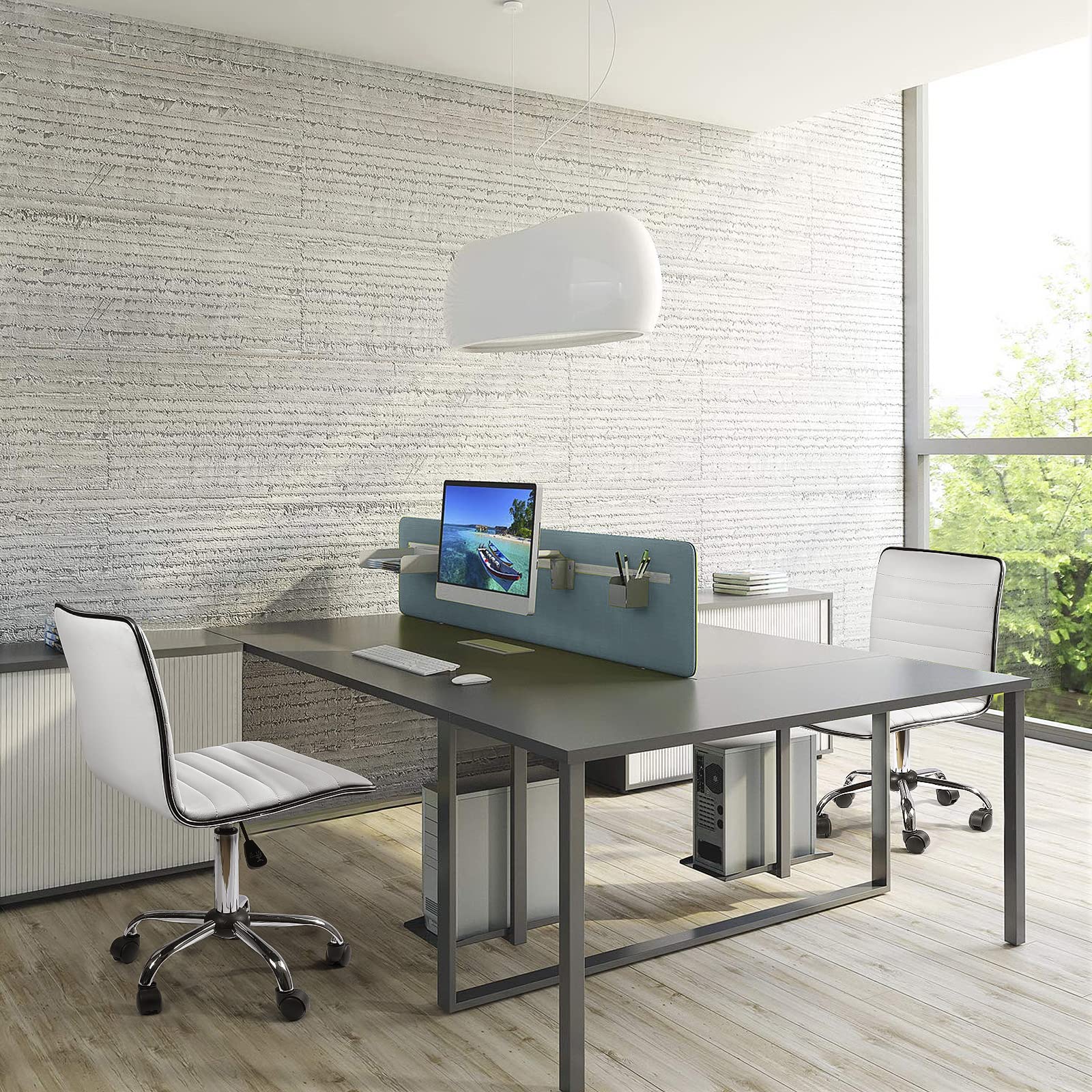 OFIKA Adjustable Office Desk Chair - Low Back Faux Leather Swivel Task Chair with Wheels, Armless Rolling Vanity Chair for Home & Office Workspace - Perfect for Computer Work, Studying, and Makeup Stations