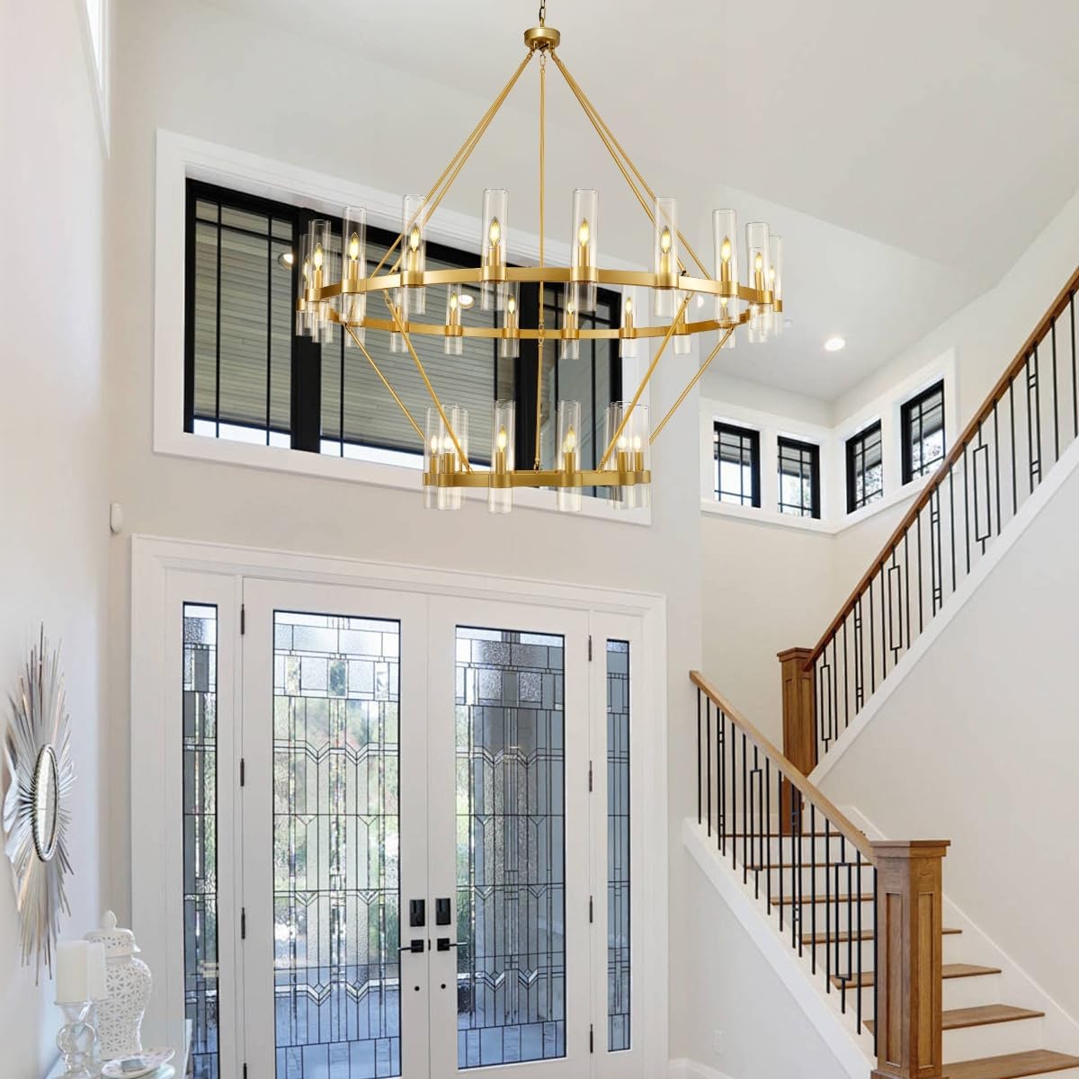60 Inch Wagon Wheel Chandelier - Rustic Farmhouse Lighting Fixture for Dining Room, Living Room, or Bedroom - Perfect for Western, Country, and Ranch Style Home Decor