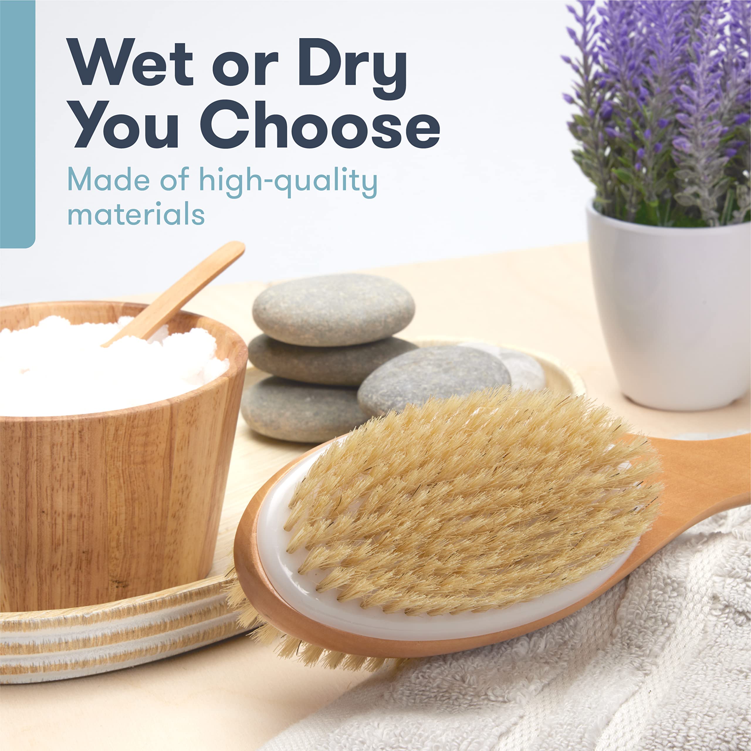 Perfecore Nellam Dry Body Brush - Exfoliating Body Scrub Brush for Bath & Shower with Thick Bristles for Lymphatic Drainage, Cellulite Reduction & Skin Health - Perfect for Spa, Self-Care & Detox Routines