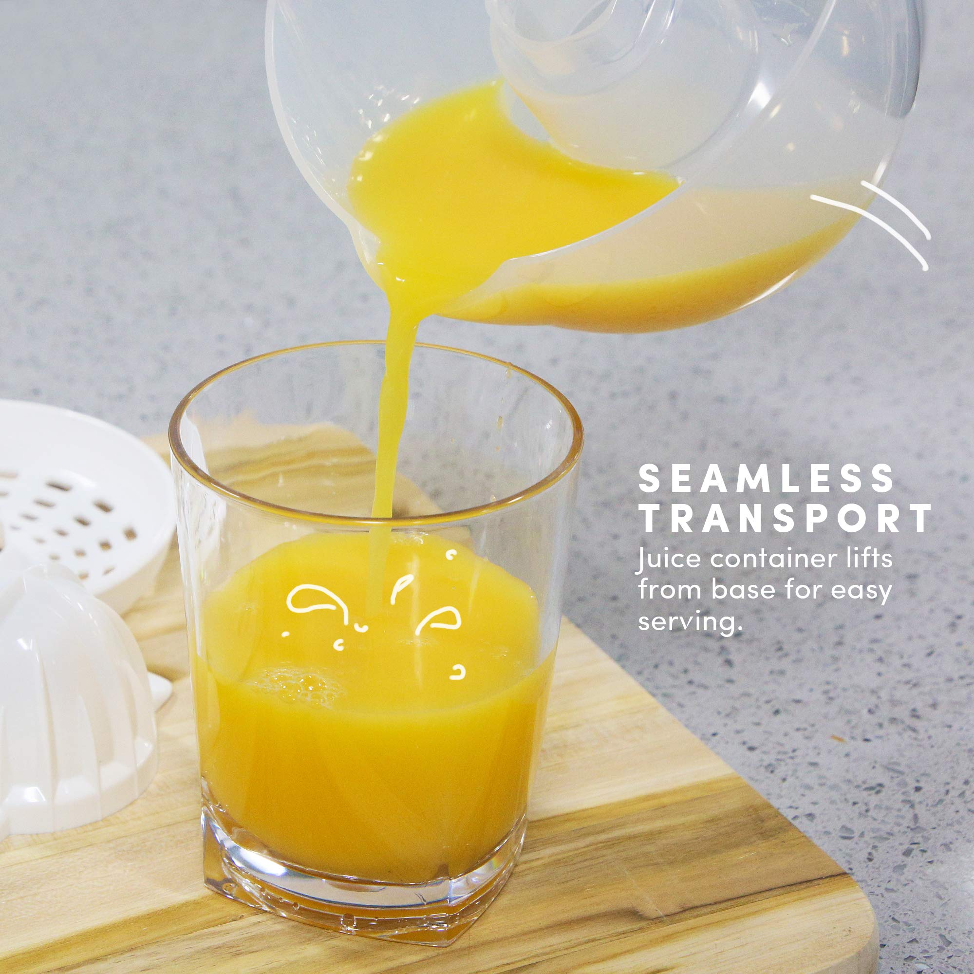 BPA-Free Electric Citrus Juicer - Elite Gourmet ETS-411 Compact Juice Extractor for Oranges, Lemons, Limes & Grapefruits with Large 16oz Capacity, Pulp Control & Easy Pour Spout - Perfect for Breakfast, Cocktails & Healthy Juicing (White)