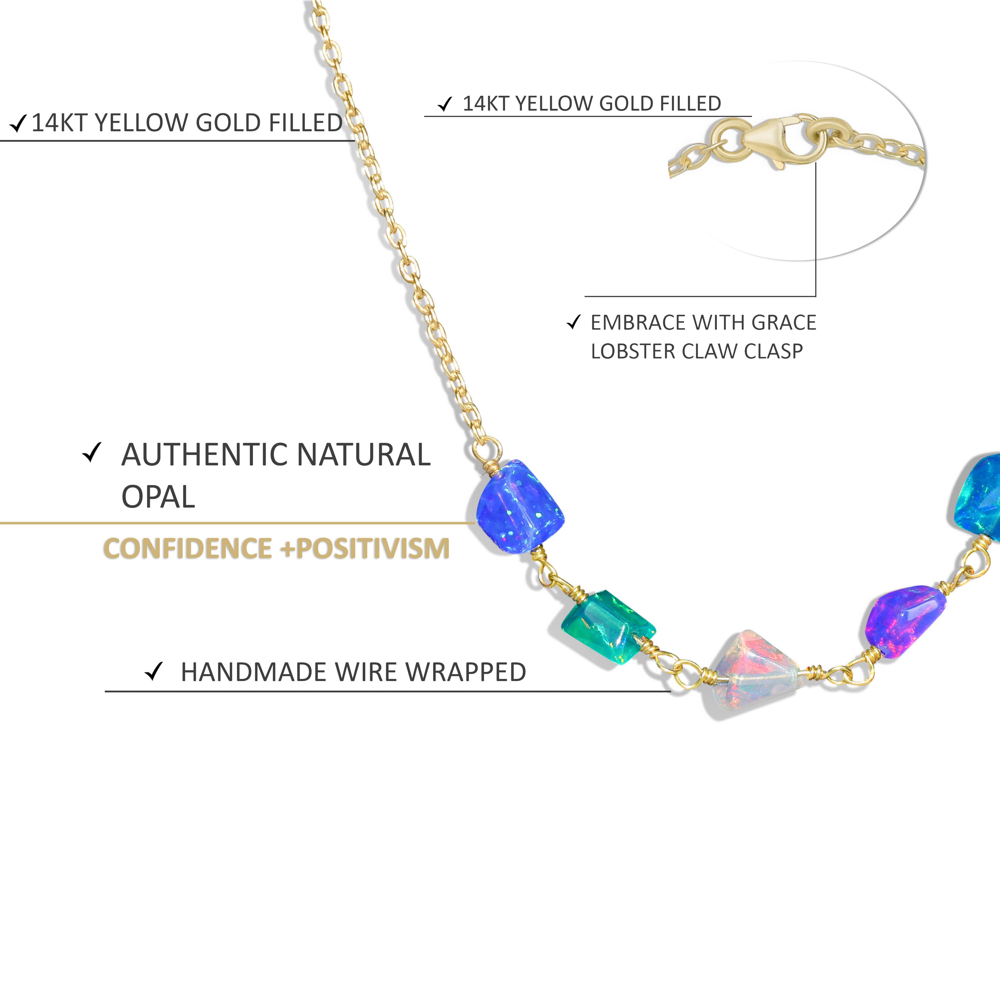 Natural Multicolor Opal Beaded Chain Necklace - Handmade Gemstone Jewelry for Women, Boho Chic Accessories | Perfect for Parties, Weddings & Everyday Wear