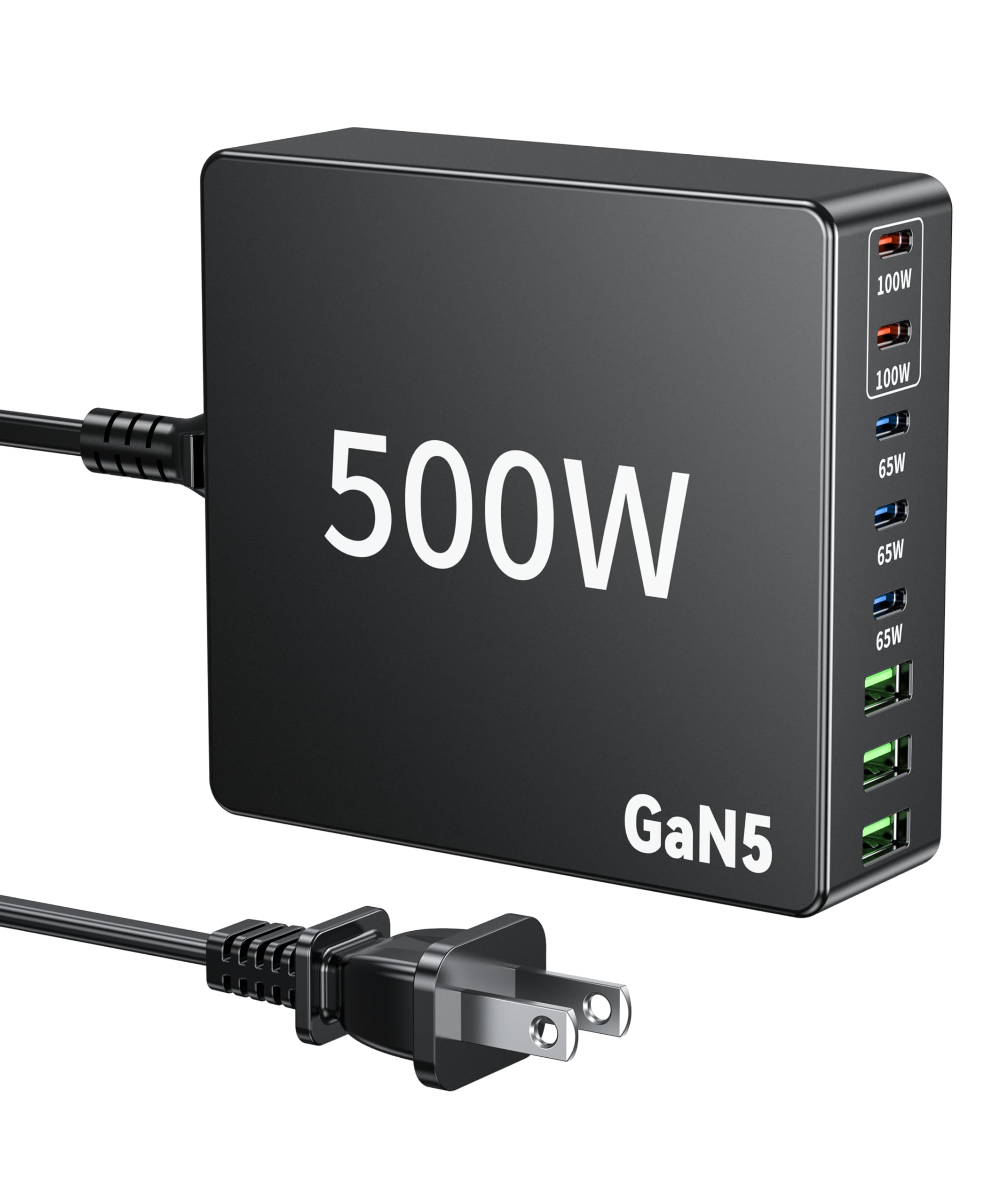 500W USB C Fast Charger GaN Charging Station with 8 Ports - 100W PD for Laptop, Dual USB-C for MacBook Pro/Air, Dell, HP - Compatible with iPhone 16/15/14/13/Pro Max, iPad, Samsung Galaxy Note - Perfect for Home, Office & Travel Charging Needs