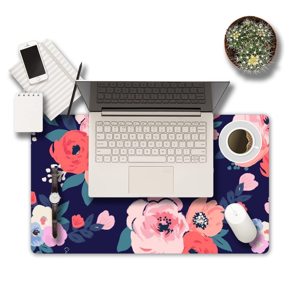 XXL Gaming Mouse Pad - Non-Slip Rubber Base, Waterproof Desk Mat for Office & Home (Pink Floral) - Perfect for Work & Gaming