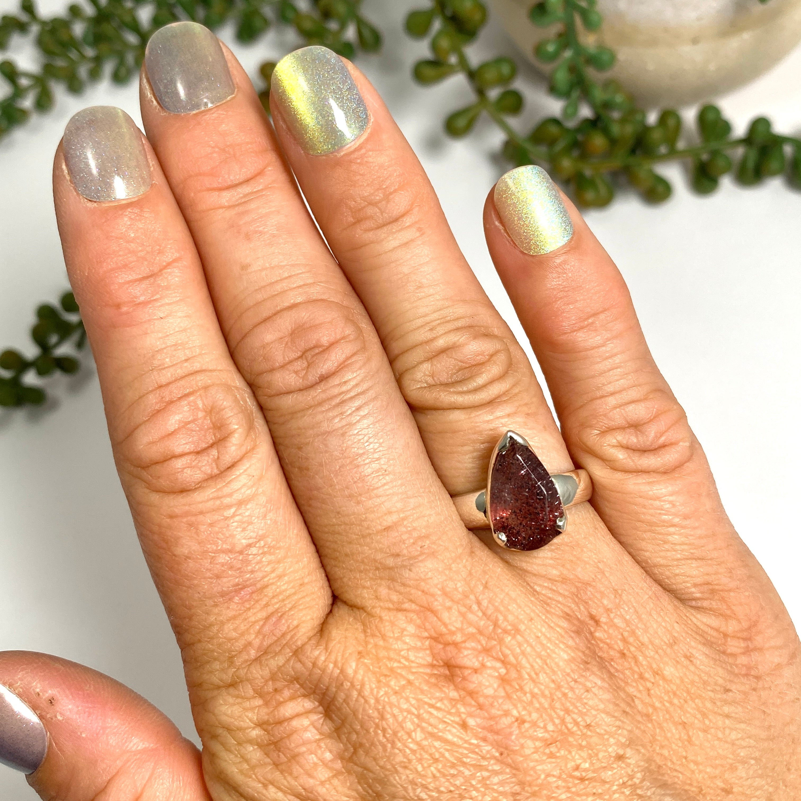 Lepidicrocite in Quartz Teardrop Faceted Ring - Size 7 Natural Crystal Jewelry for Women - Perfect for Healing, Meditation & Spiritual Energy Work