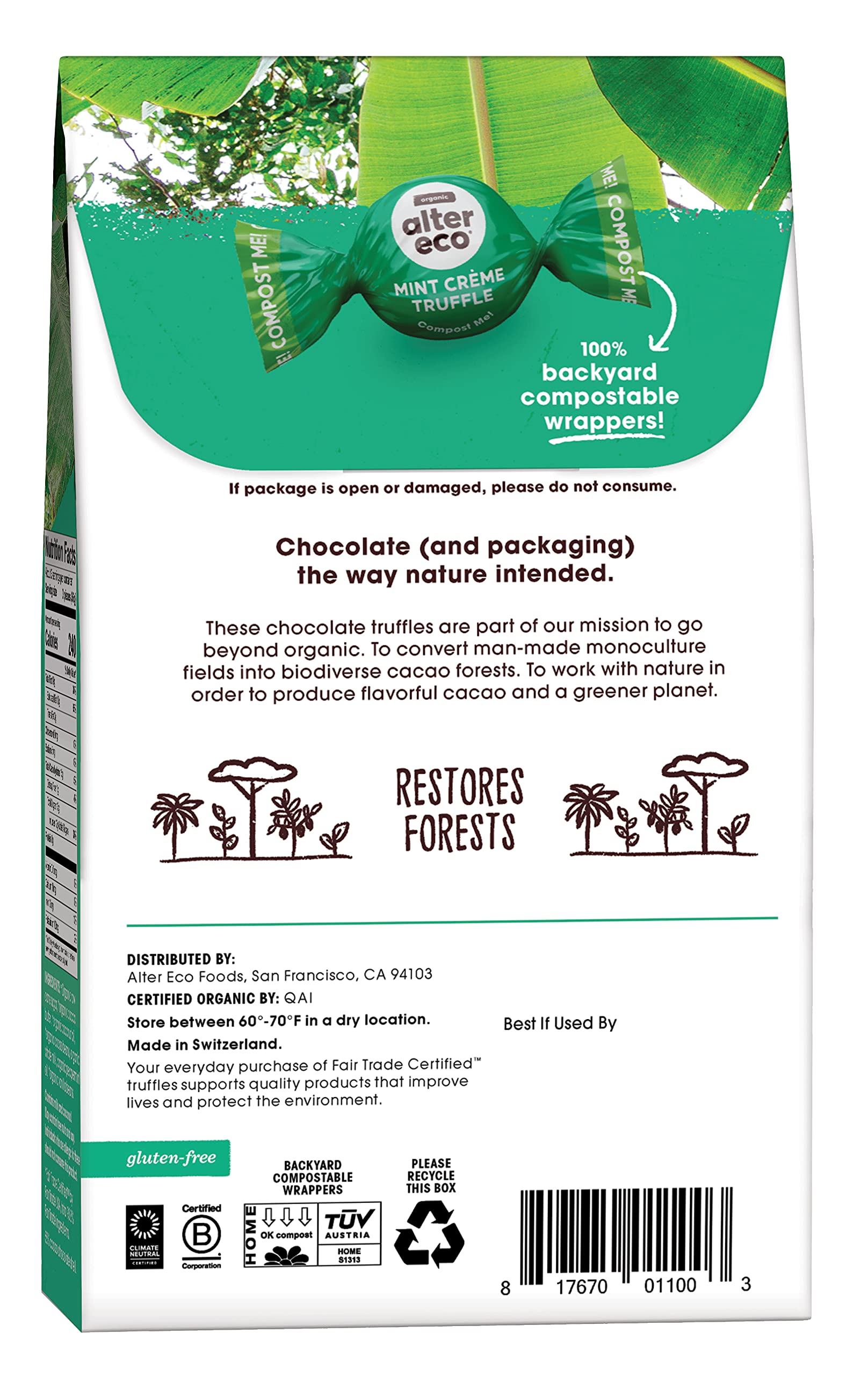 Alter Eco Organic Fair Trade Dark Chocolate Mint Creme Truffles - 58% Cocoa, Non-GMO, Gluten Free - 80 Count Pack for Gifts, Parties & Dessert Lovers