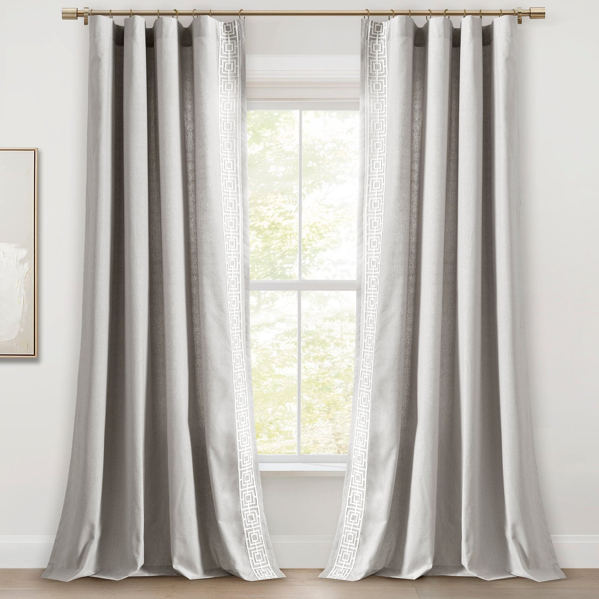 Luxury Modern Square Embroidery Border Window Curtain Panel - Elegant Home Decor for Living Room, Bedroom & Dining Room - Blackout Drapes with Embroidery Design - Perfect for Home, Office & Hotel Decor