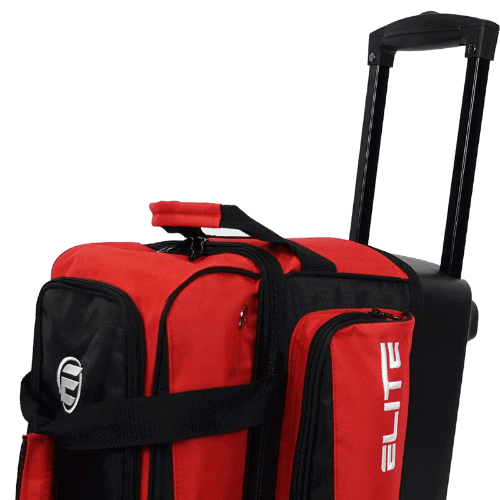 ELITE Deluxe Double Roller Bowling Bag - Heavy Duty Red Bowling Ball Carrier with Wheels for 2 Balls, Shoes & Accessories - Perfect for League Play & Tournament Travel