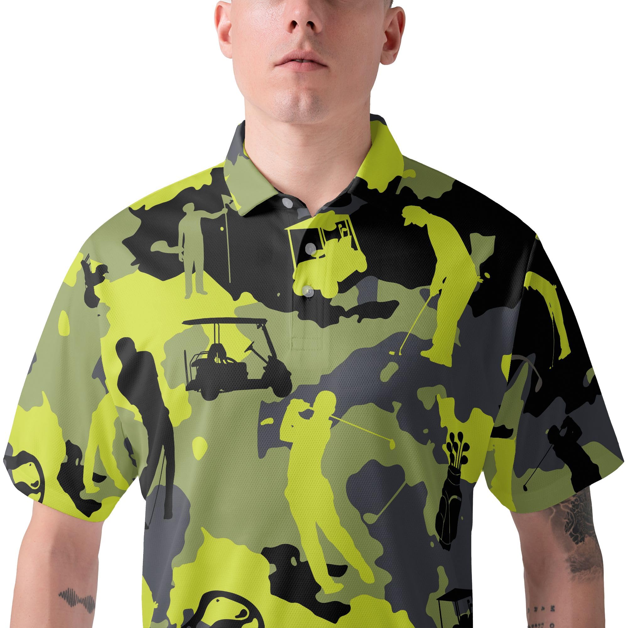 HYPERFAVOR Men's Camo Golf Shirts - Quick-Dry Short Sleeve Camouflage Polo Shirts for Golf & Outdoor Activities | Perfect for Golfing, Hiking, and Casual Wear